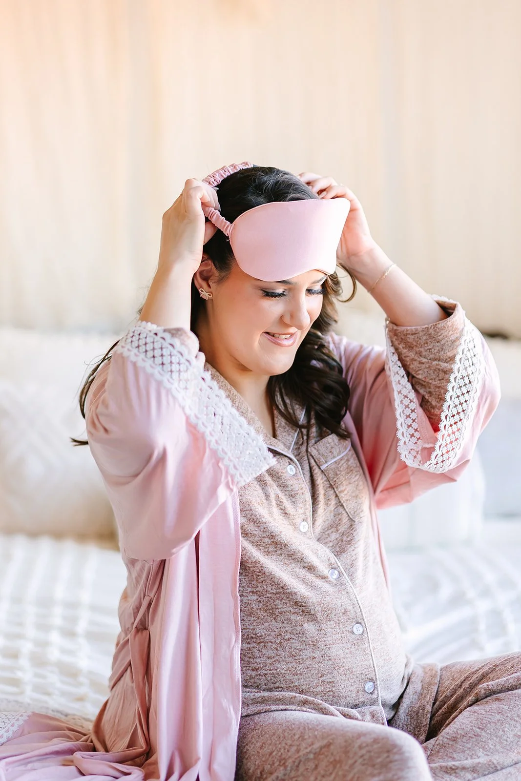 Wrap yourself in the ultra-soft comfort of our Dusty Rose Maternity Robe and slip on your "Just for You Mama" sleep mask. Whether it's a stolen 20-minute nap, a warm cup of tea in the morning, or simply a few deep breaths before the day beg