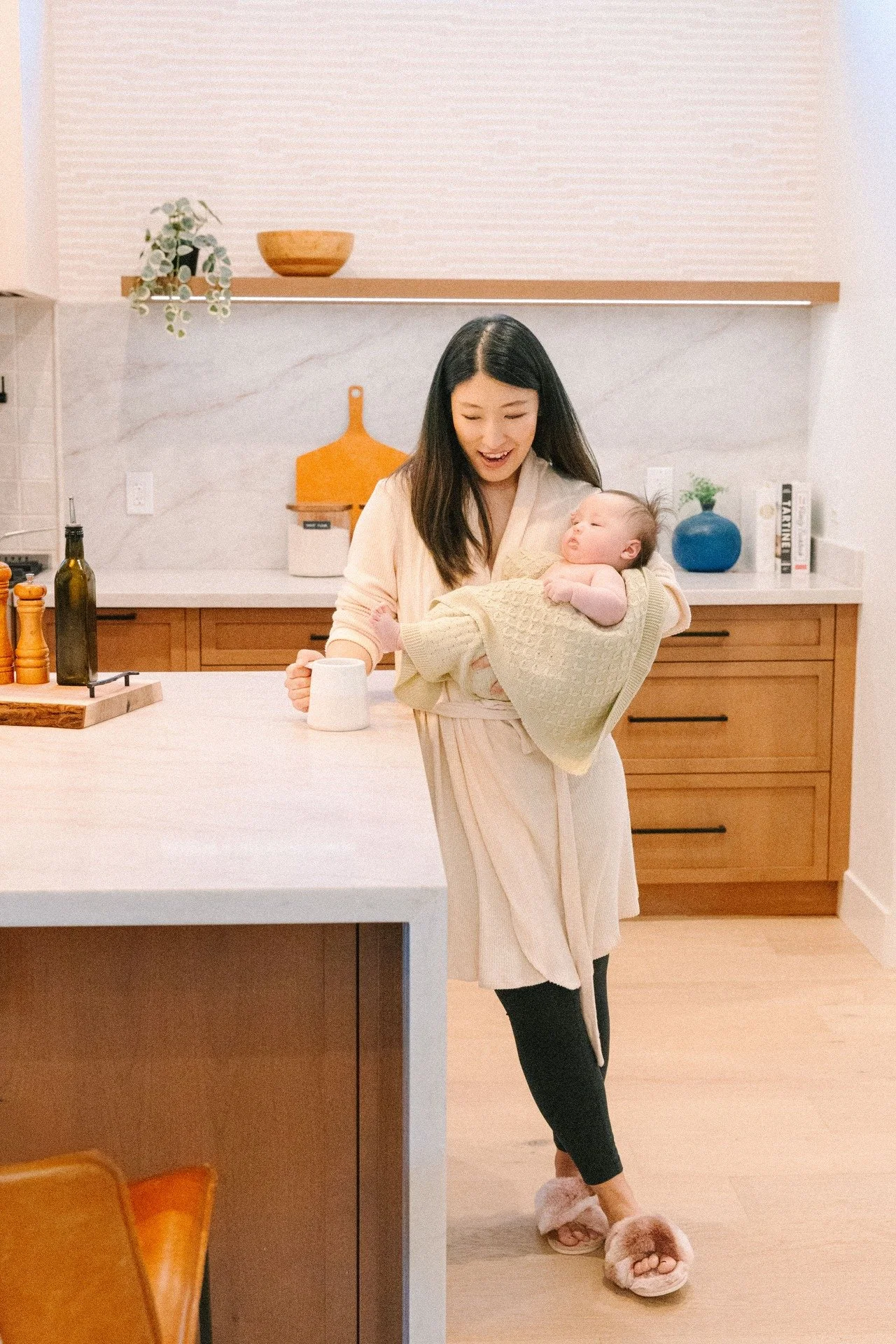 Luxe looks good on you, Mama. ☁️ Wrapped up in our Cozy Ribbed Knit Robe, coffee in our favorite "Just For You Mama" mug, baby snuggled close &mdash; this is the everyday luxury you deserve.