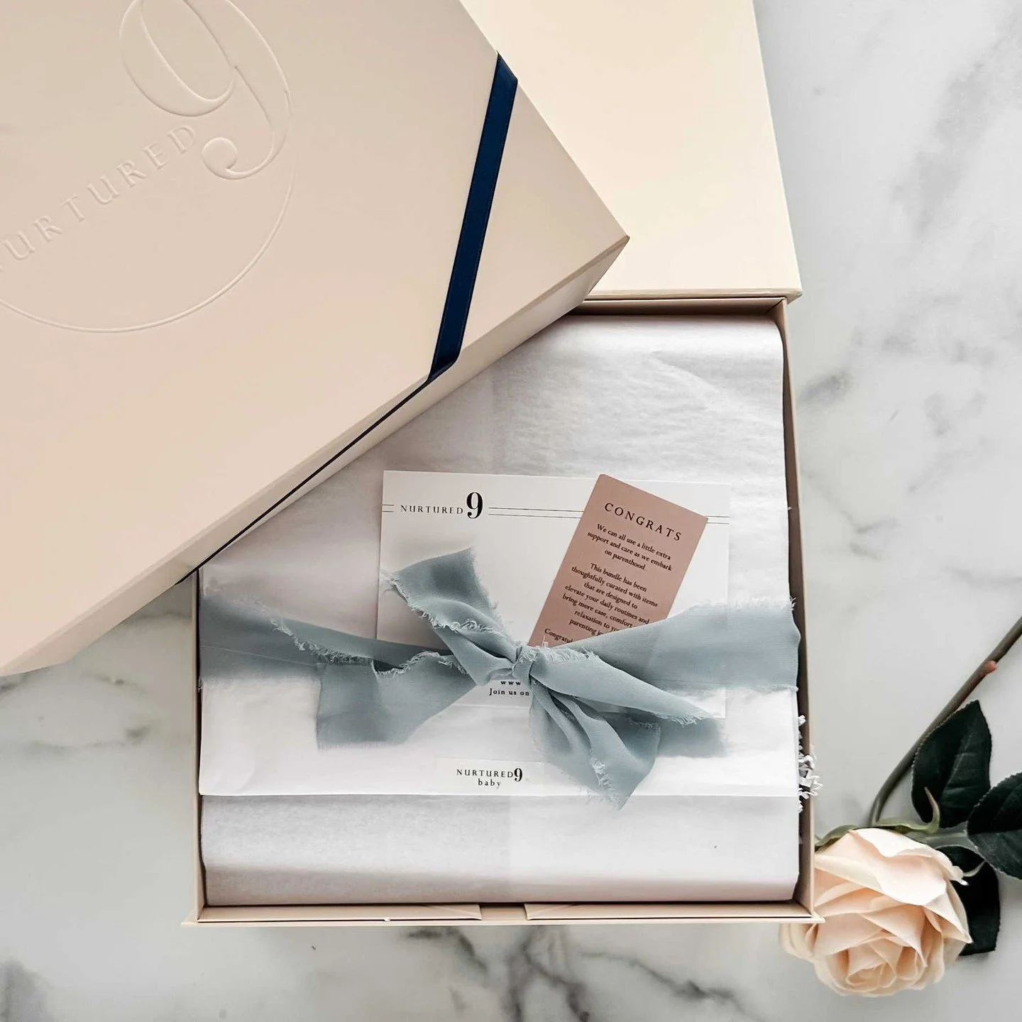 A glimpse at our "It's a Boy!" Gift Box the moment before Mama fully unwraps it!