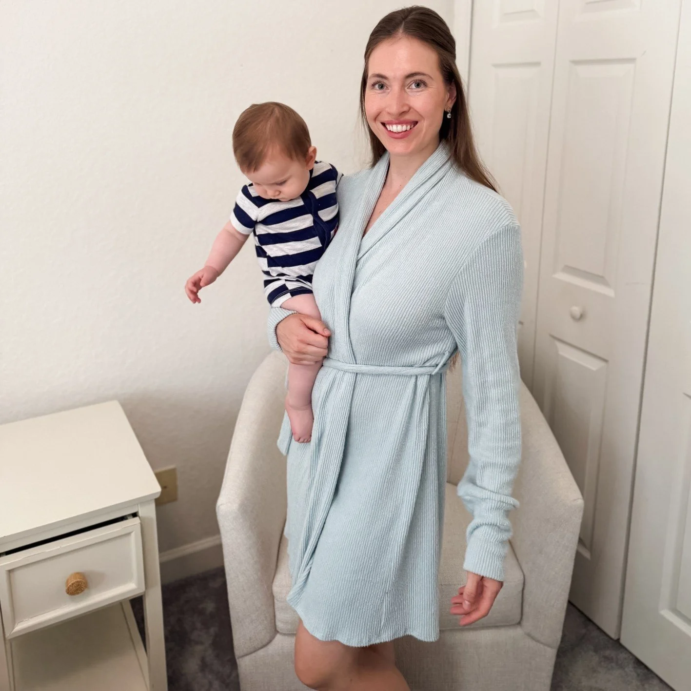Nurtured 9 Cozy Ribbed Knit Maternity Robe in Light Blue