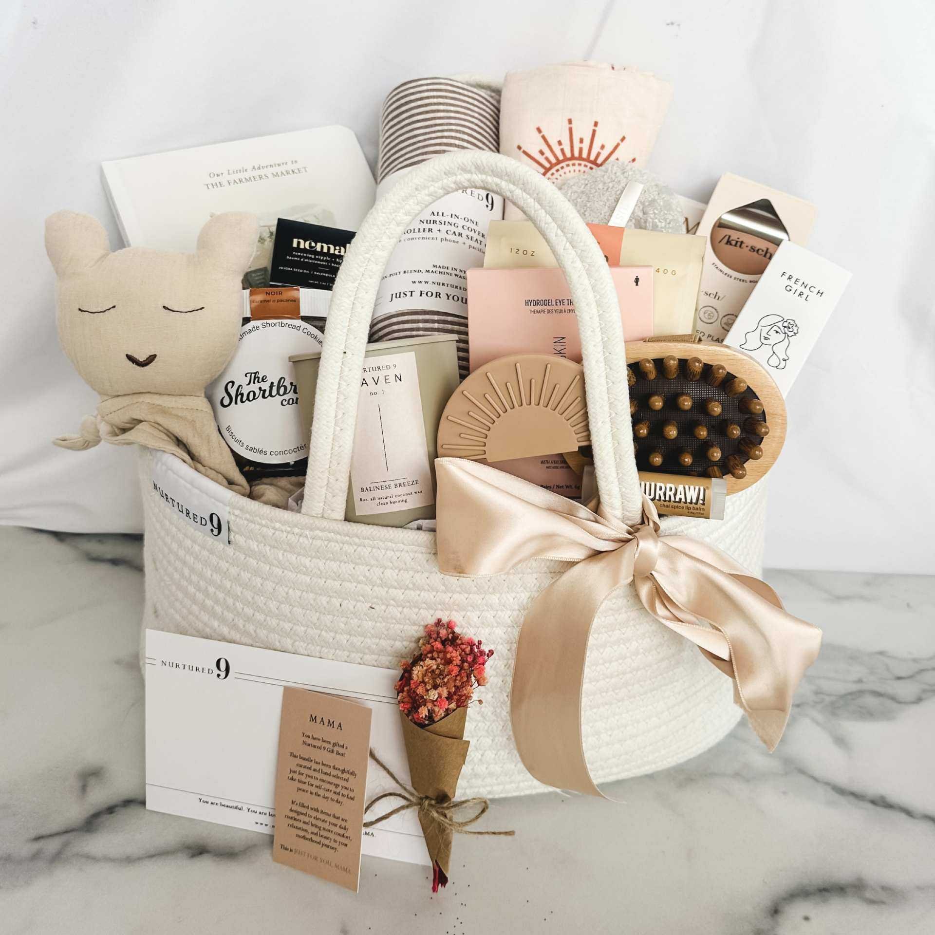thumbnail interactive-video image 1 of Baby Gift Basket Set - Includes 2 Onesies, Fleece Blanket, Swaddle, Socks, Washcloth & More (Unisex) 1 of 14