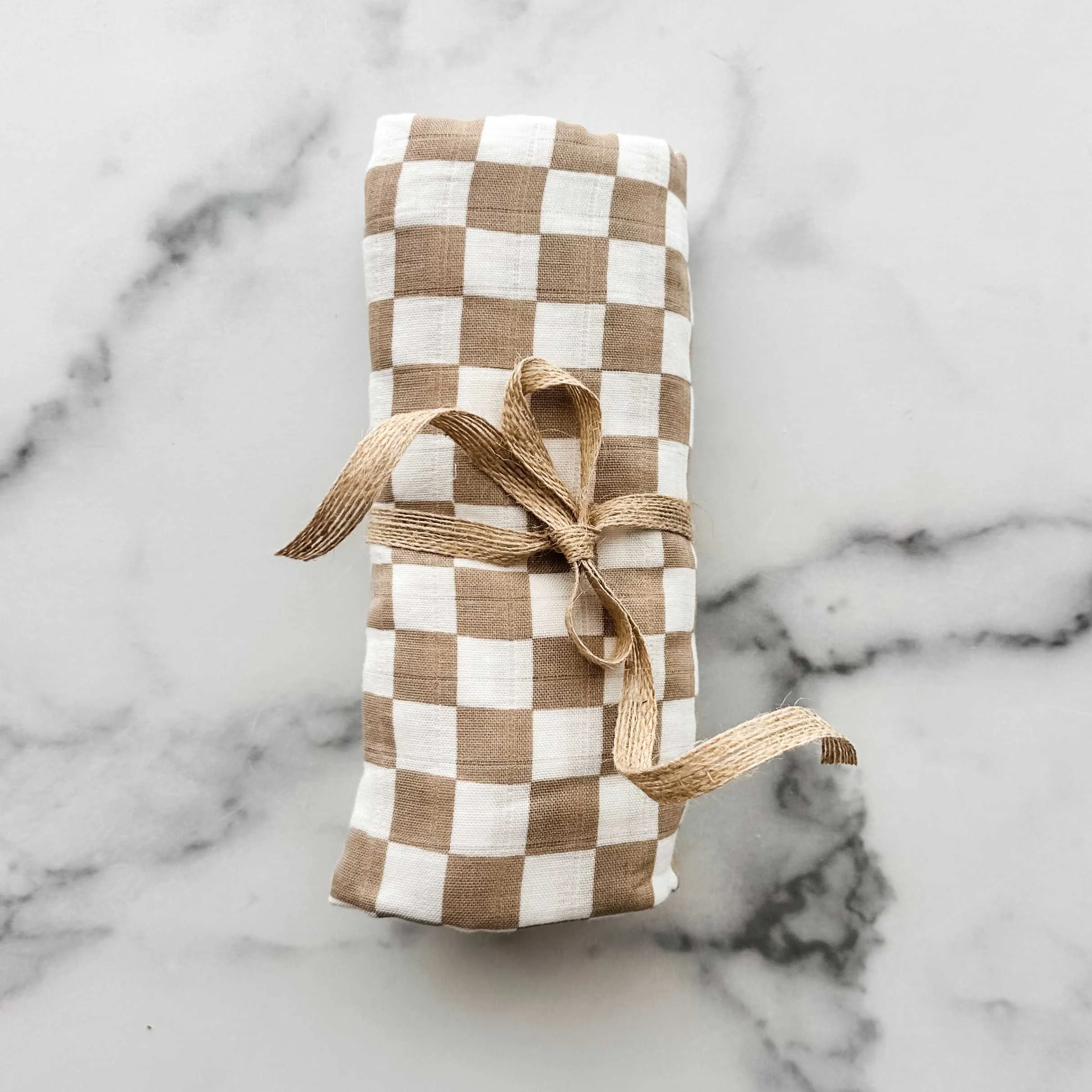 Tan Checkered Swaddle Blanket