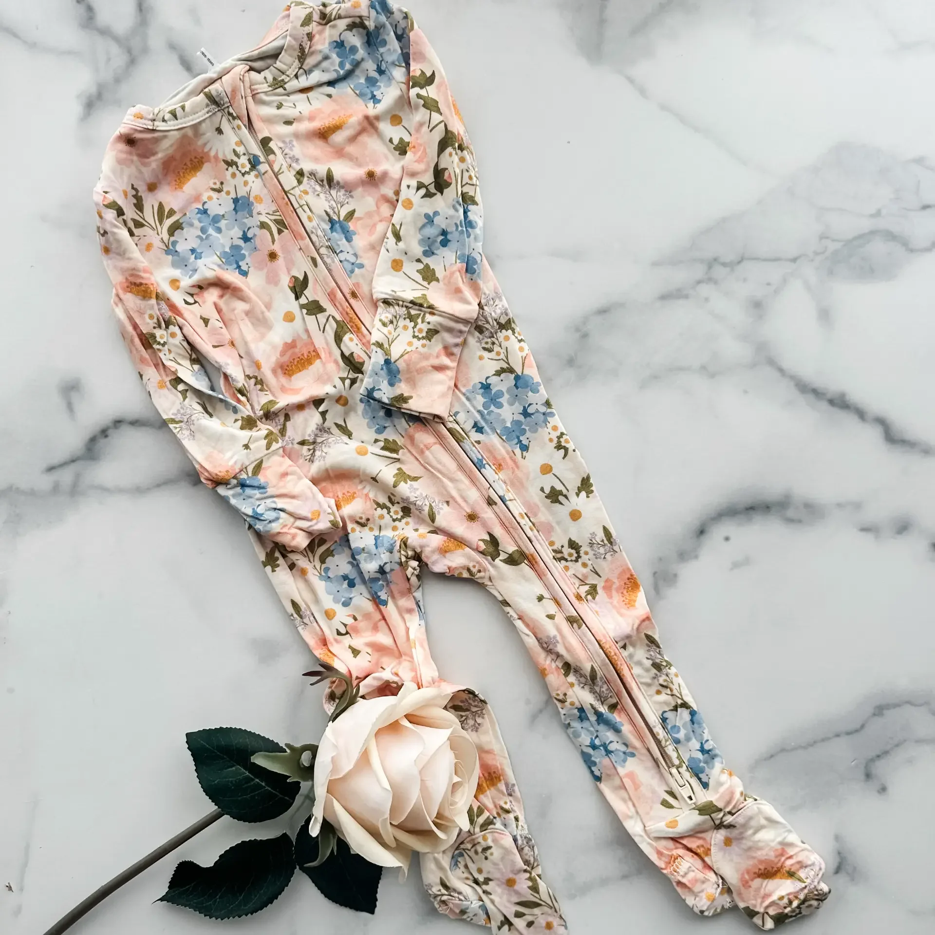 Copper Pearl Zip Up Footie ("Penelope" Floral)