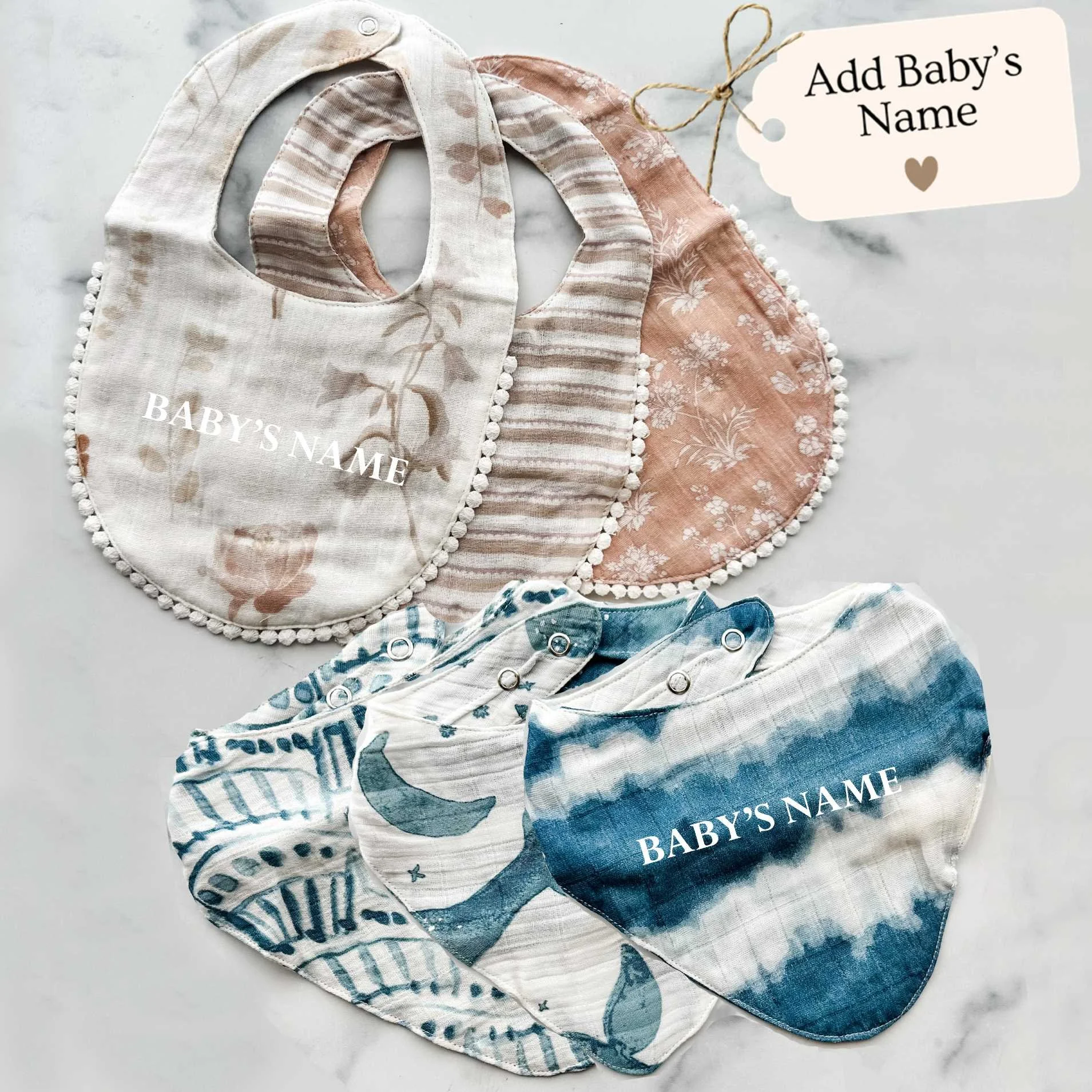 Personalized Muslin Baby Bib (Assorted Colors) 