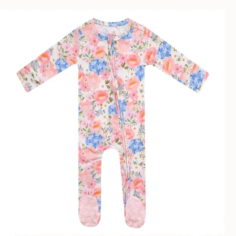 Copper Pearl Zip Up Footie ("Penelope" Floral)