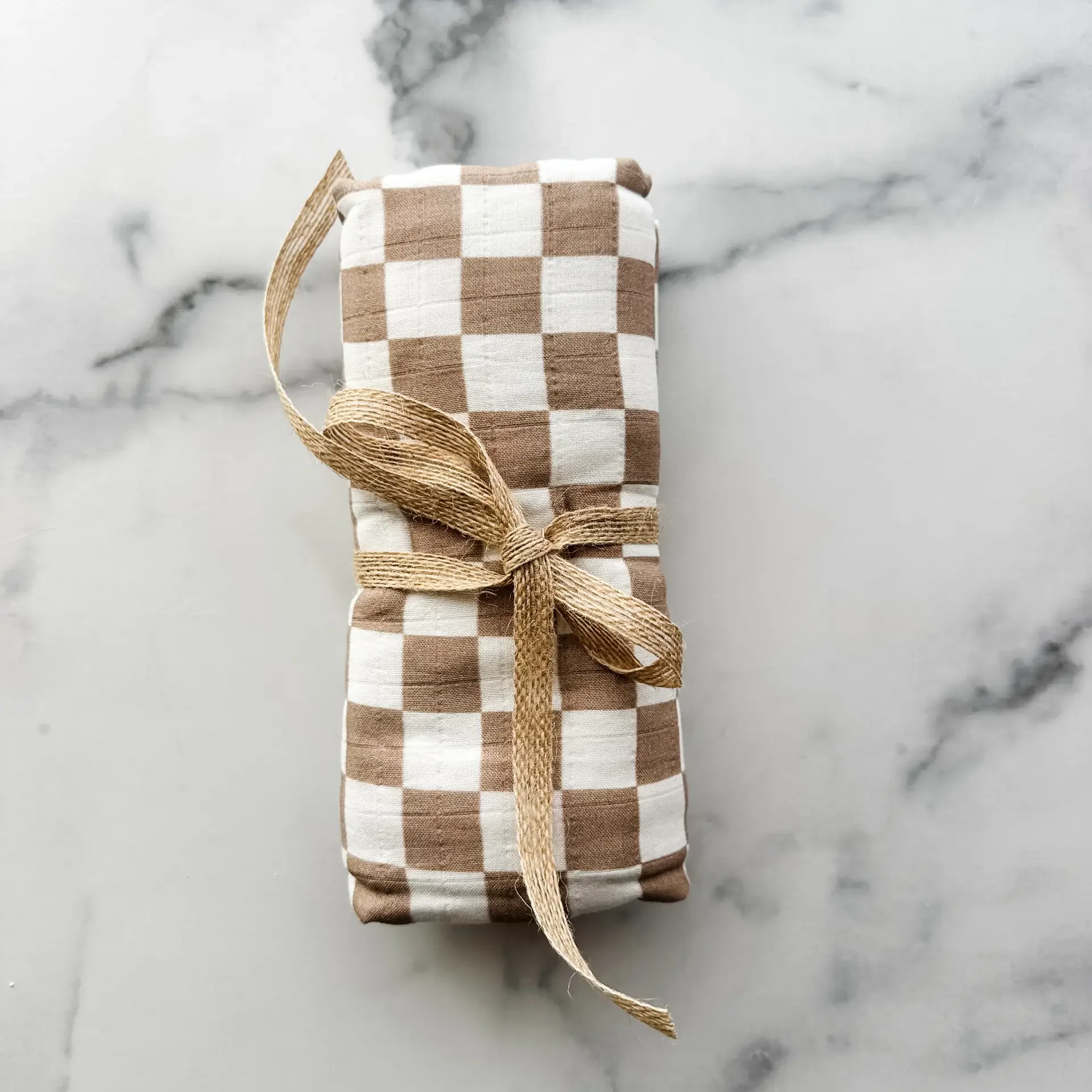 Tan Checkered Swaddle Blanket
