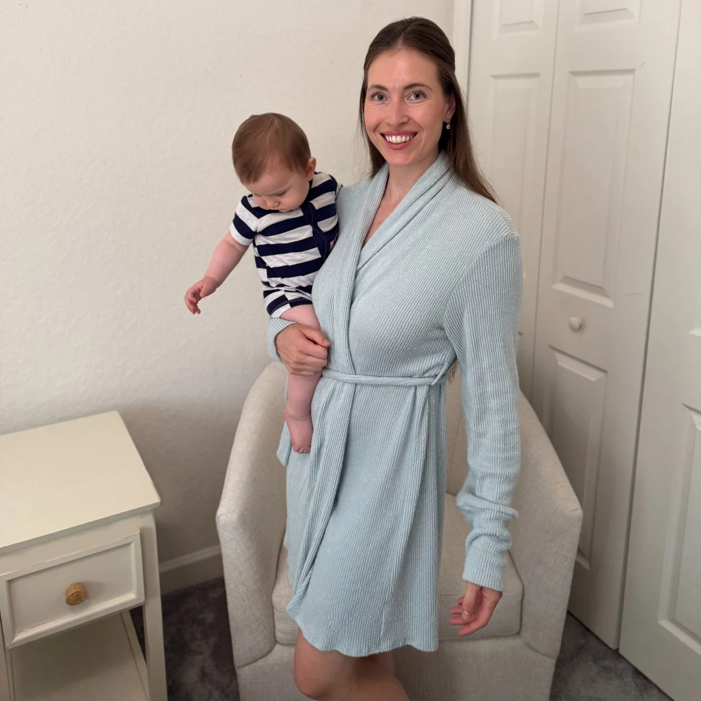 Nurtured 9 Cozy Ribbed Knit Maternity Robe in Light Blue