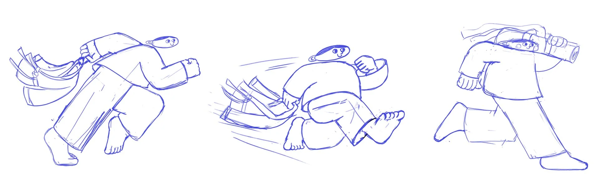  For the 2026 shirt, I suggested a simple fun character running to the competition. The client chose the first sketch and requested the character be more curved. 