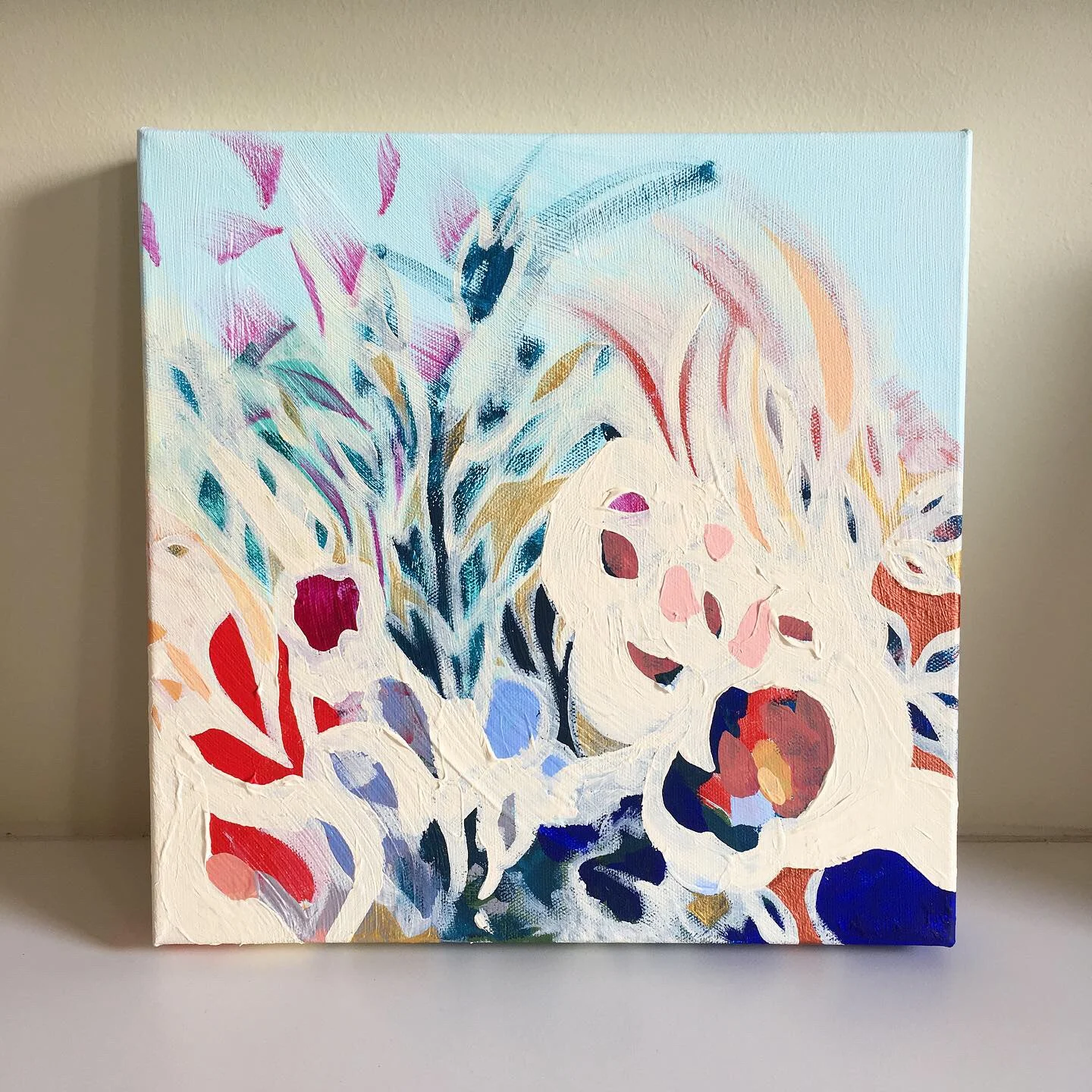 “What if everything went right? #2”, acrylic on canvas, 12” x 12”, Rose Wintergreen, 2019