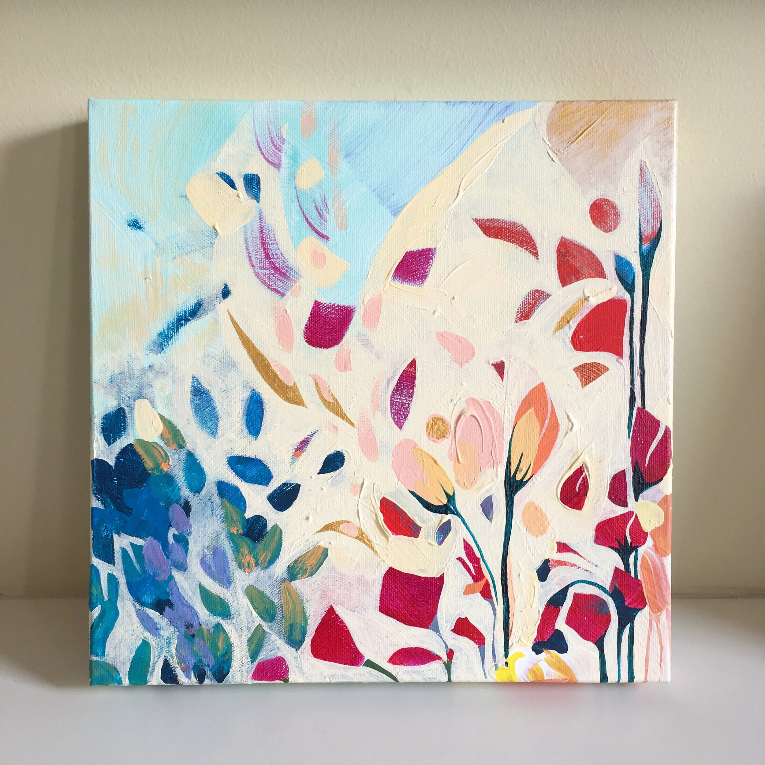 “What if everything went right? #3”, acrylic on canvas, 12” x 12”, Rose Wintergreen, 2019