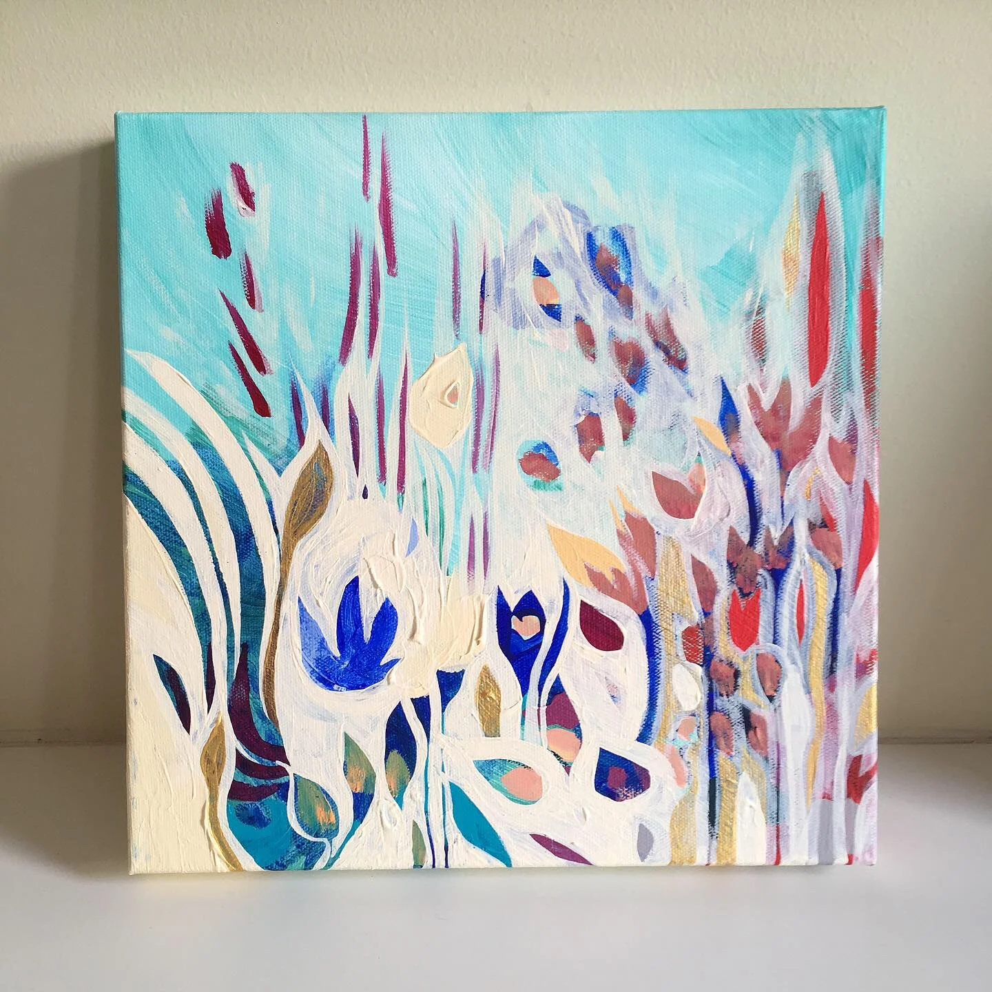“What if everything went right? #4”, acrylic on canvas, 12” x 12”, Rose Wintergreen, 2019
