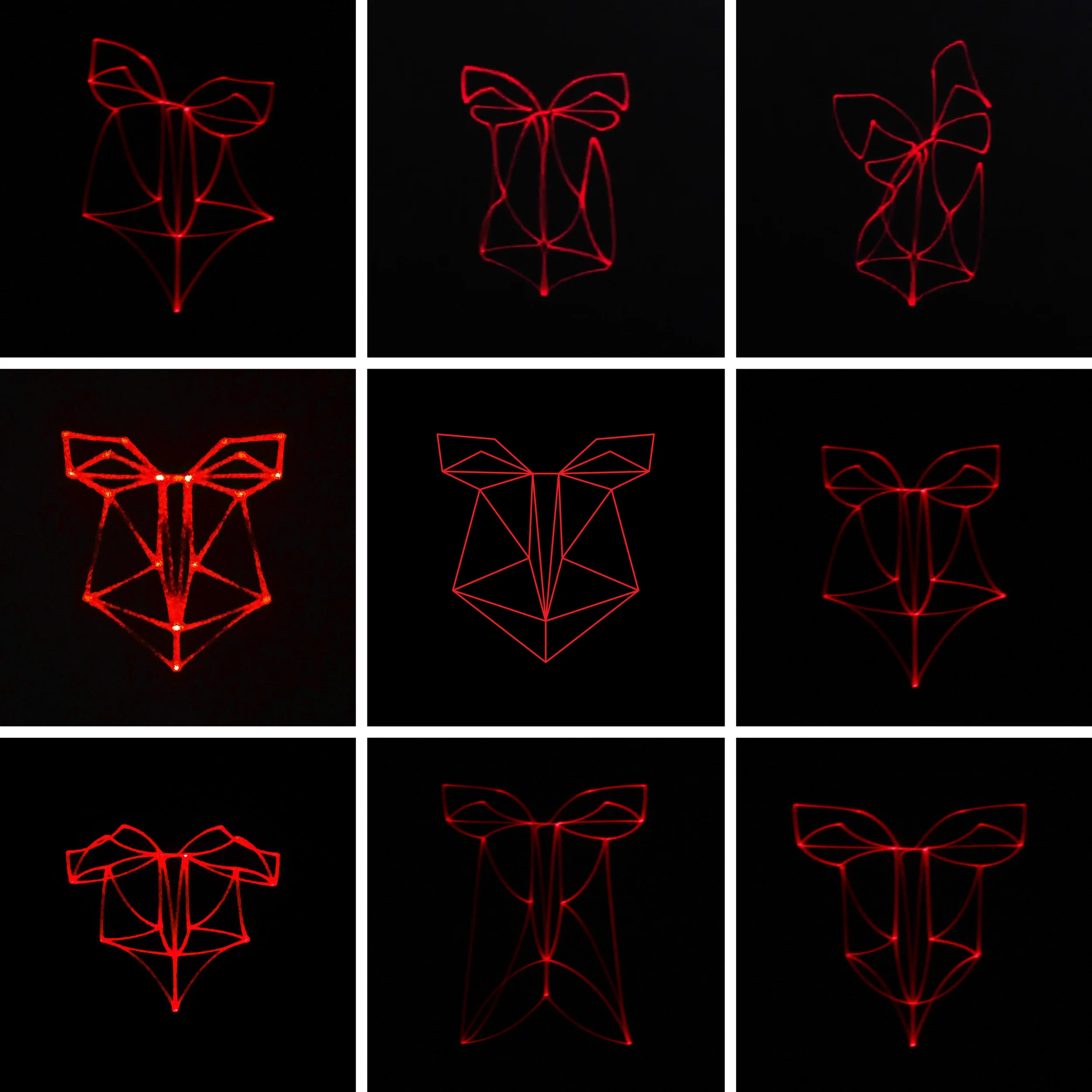 The performative aspect of the machine is not a one to one relation, certain design or operation directly link to the result. The center square shows vector line from Rhino, the one on the left shows the ideal result I want to achieve. The rests are