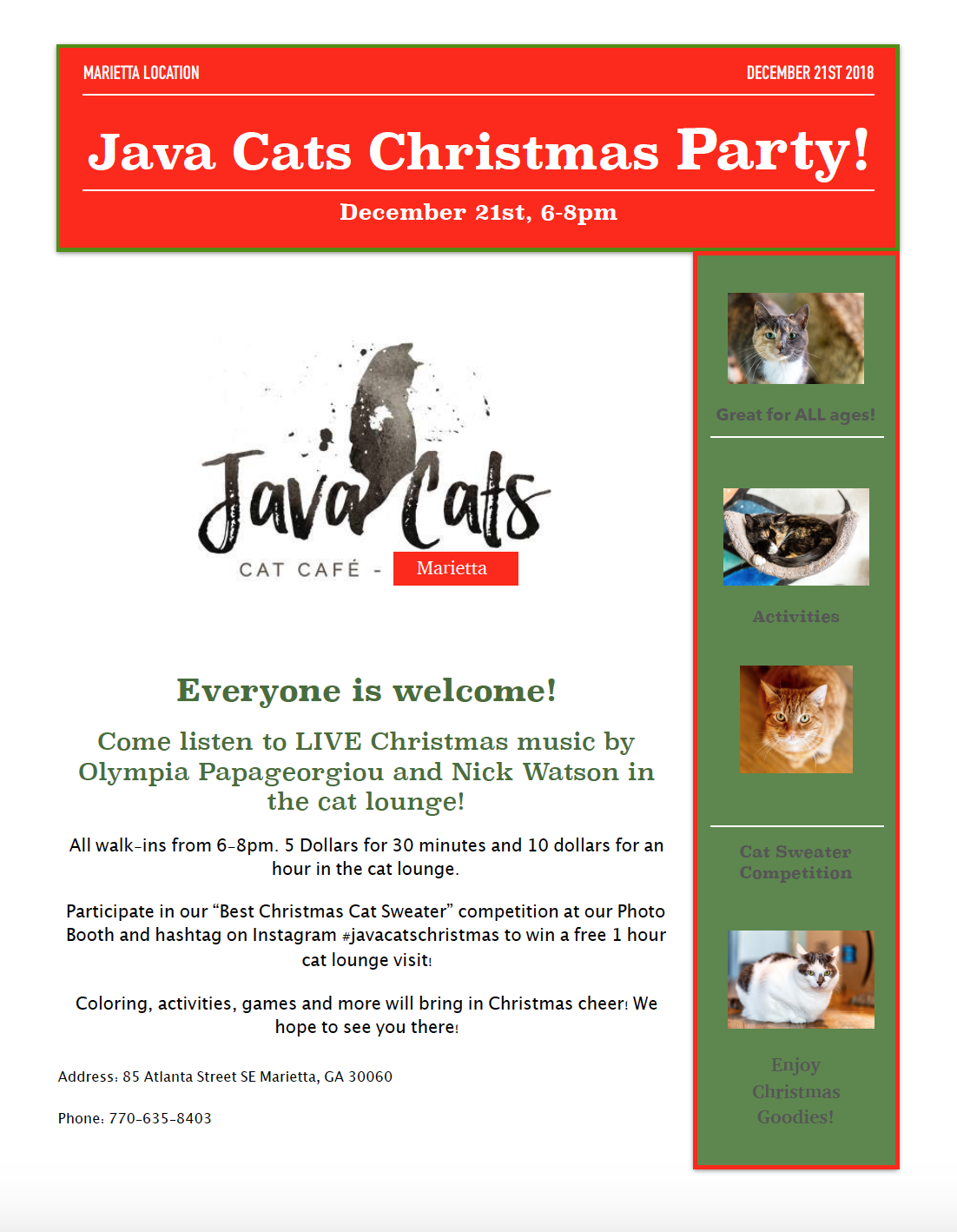 Olympia Performs at Java Cats Christmas Party!