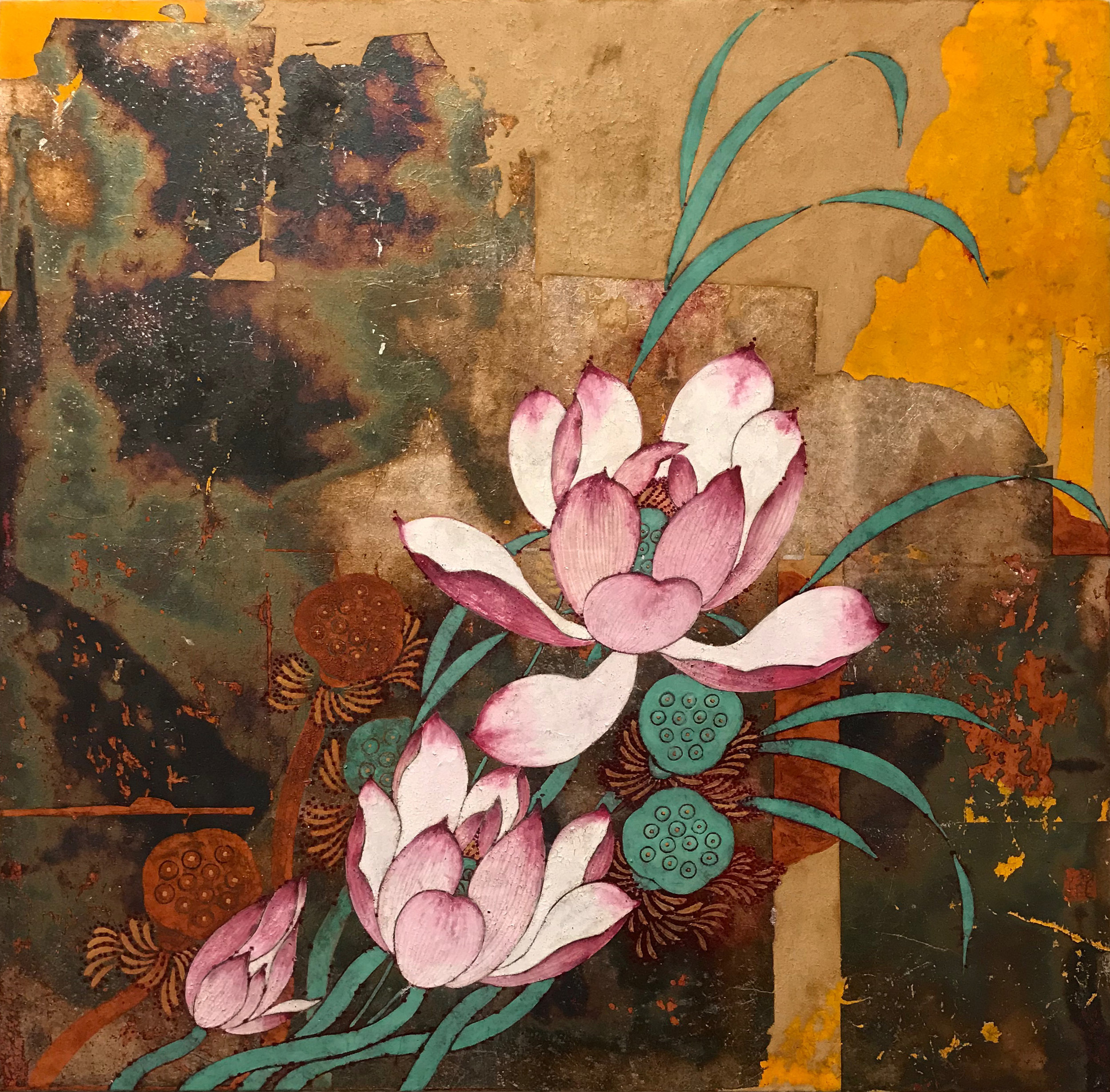  妙韻  敦煌土、銀箔、礦物色  40 x 40 cm  2017   作品查詢  