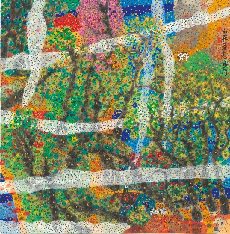 山莊春色 水墨設色紙本 68 x 68 cm 2015 查詢