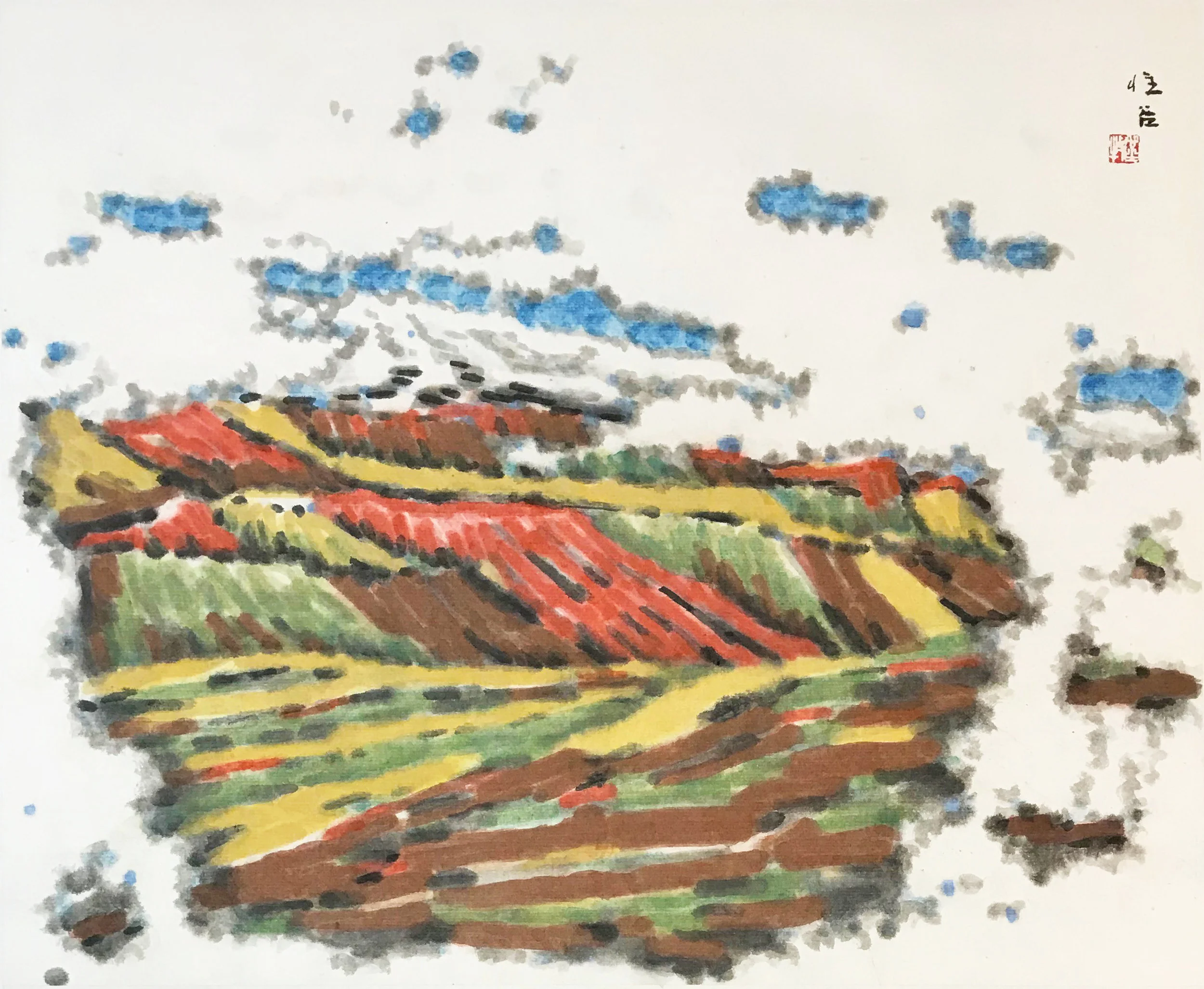 五彩的山 水墨設色紙本 42 x 50 cm 2011