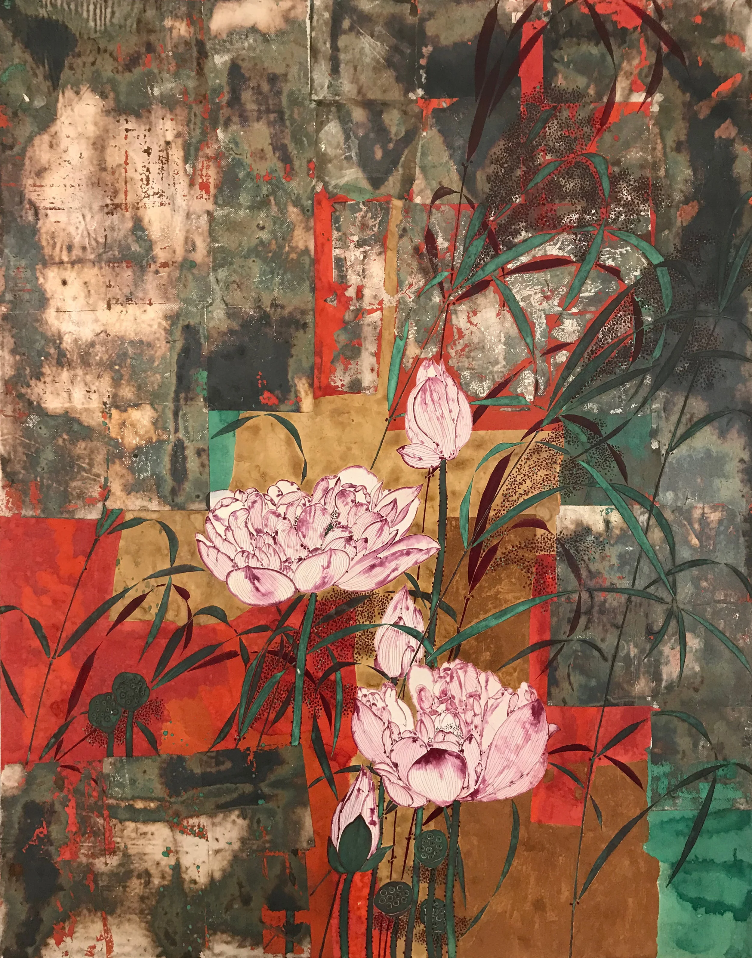  生輝  敦煌土、銀箔、礦物色  90 x 70 cm  2008   作品查詢  