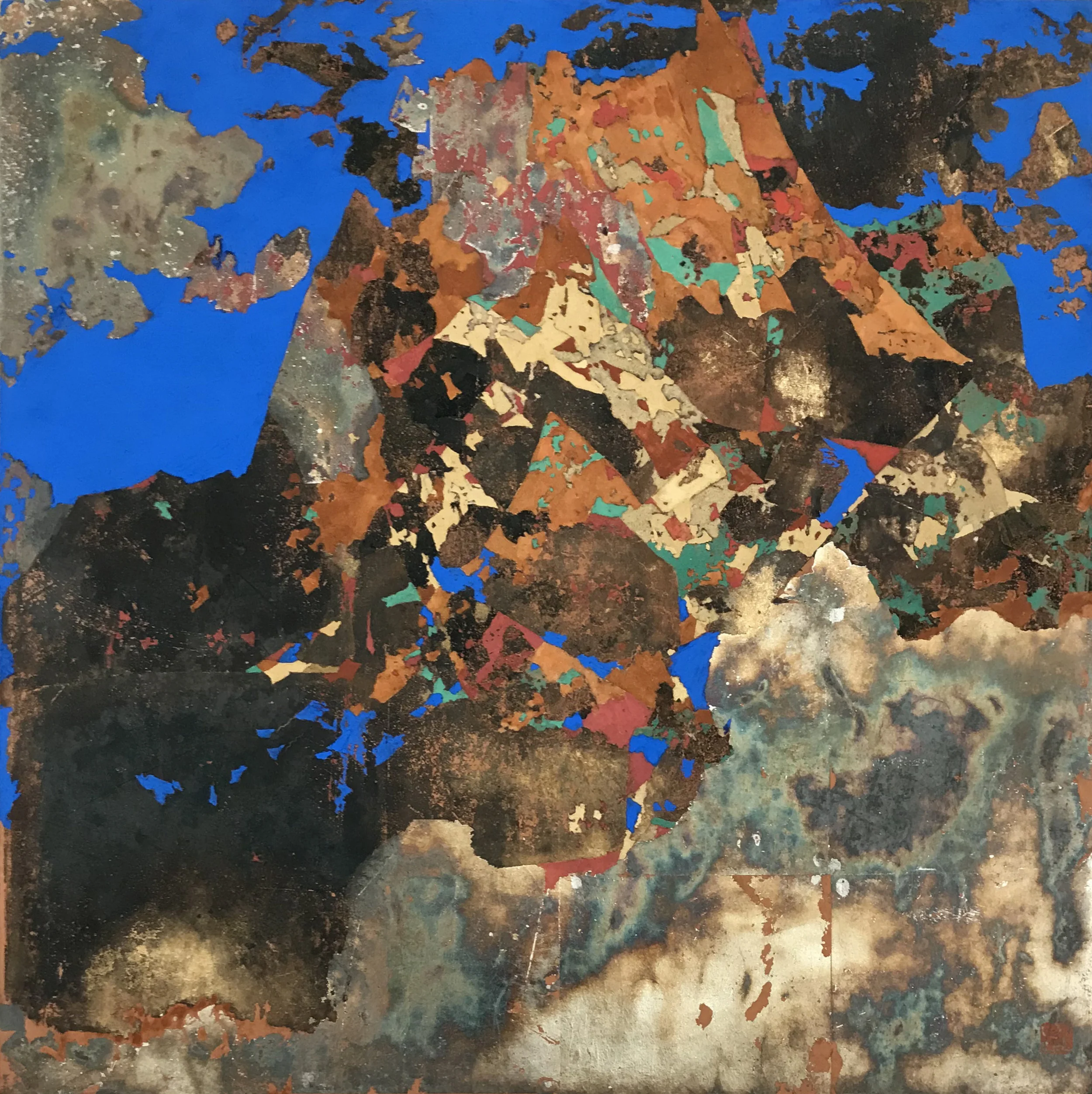 神山 (二) 敦煌土、銀箔、礦物色 40 x 40 cm 2018