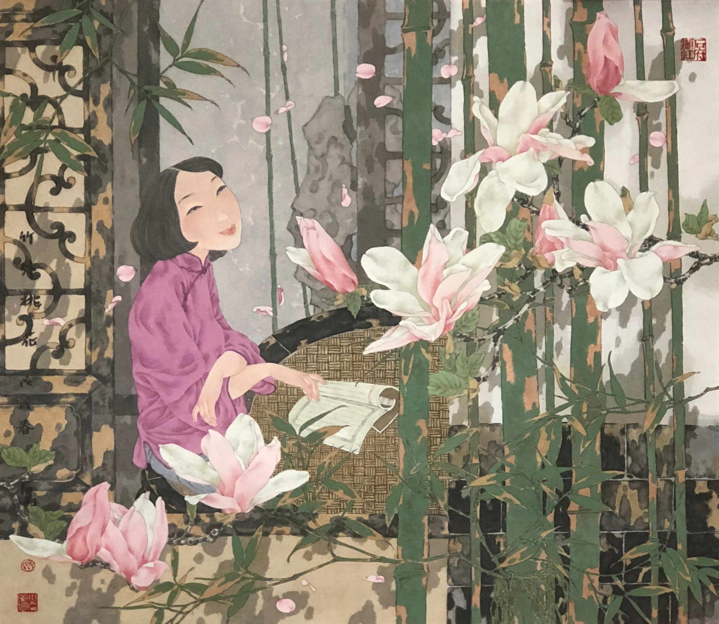 竹外桃花 水墨設色紙本 68 x 68 cm 2018