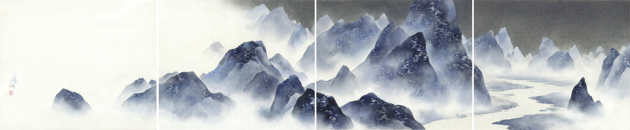 夢中行遍之三 水墨設色銀箋 38 x 45 cm x 4 2017