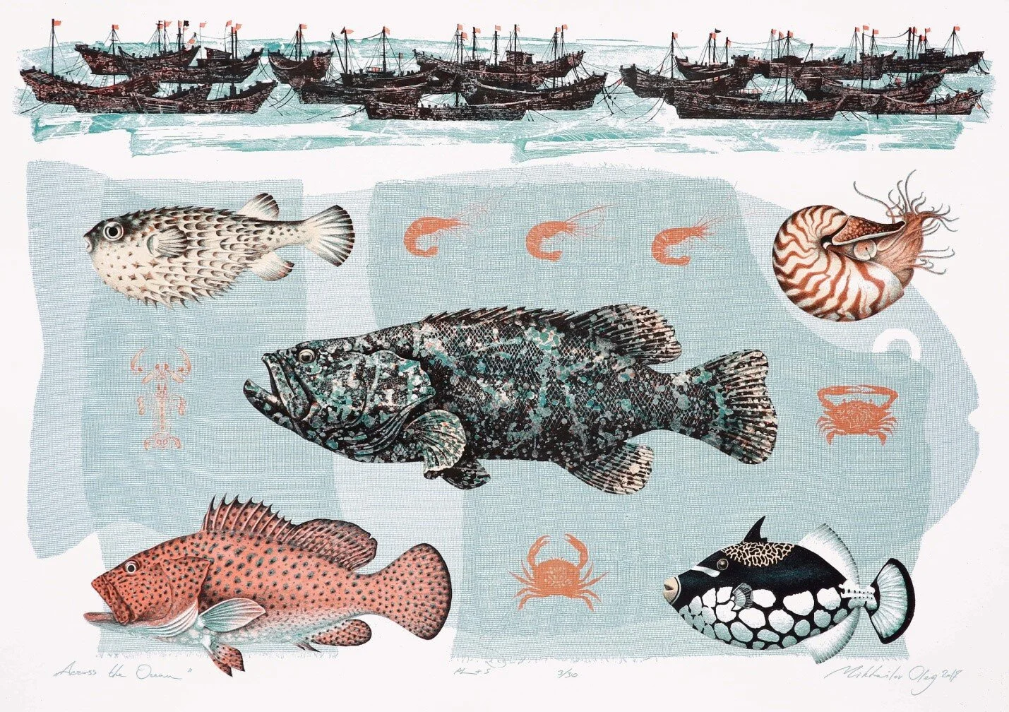 遠渡重洋  平版及絲網版畫  68 x 100 cm   2017