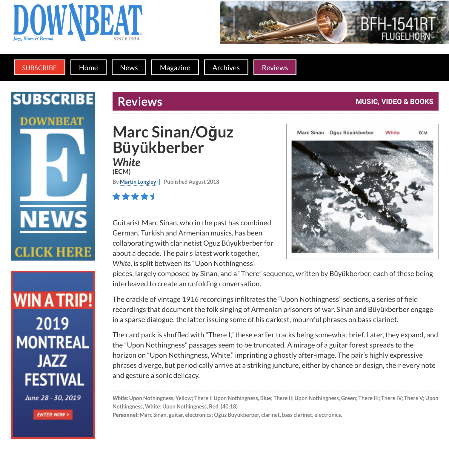 4, 1/2 stars for "White" from Downbeat!