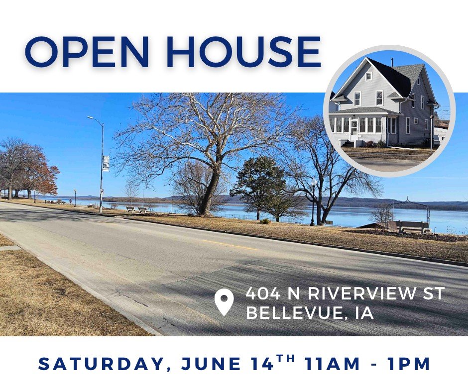🎈OPEN HOUSE🎈
Saturday, June 14th
11am - 1pm
📍404 N Riverview St, Bellevue, Iowa IA

🛏3 bedrooms
🛁1 baths
🏠1,656 SQFT
🌅This lovely two-story home is located across from the beautiful Mississippi River.
✨It's well-maintained and in great conditi