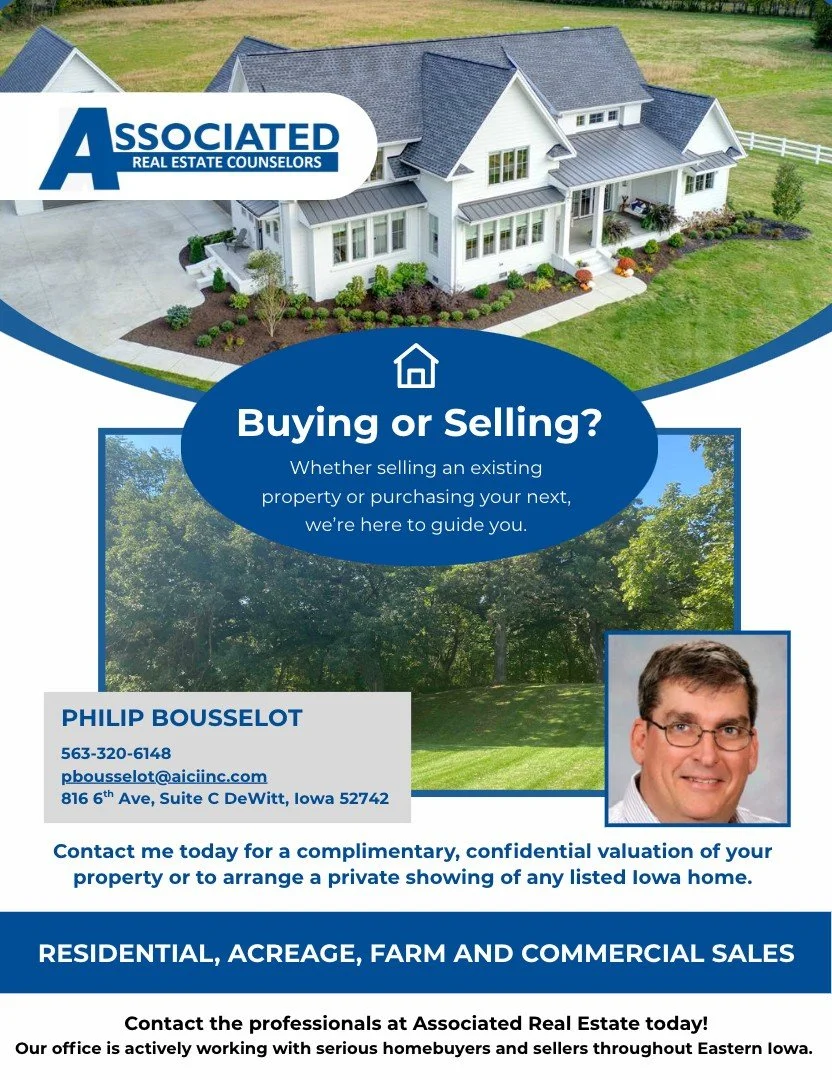 🏡 Thinking about buying or selling? With land values and residential prices at an all-time high, now is the perfect time to explore your investment opportunities!

Contact Phil Bousselot REALTOR&reg; today at:
📲563-320-6148
💻pbousselot@aiciinc.com