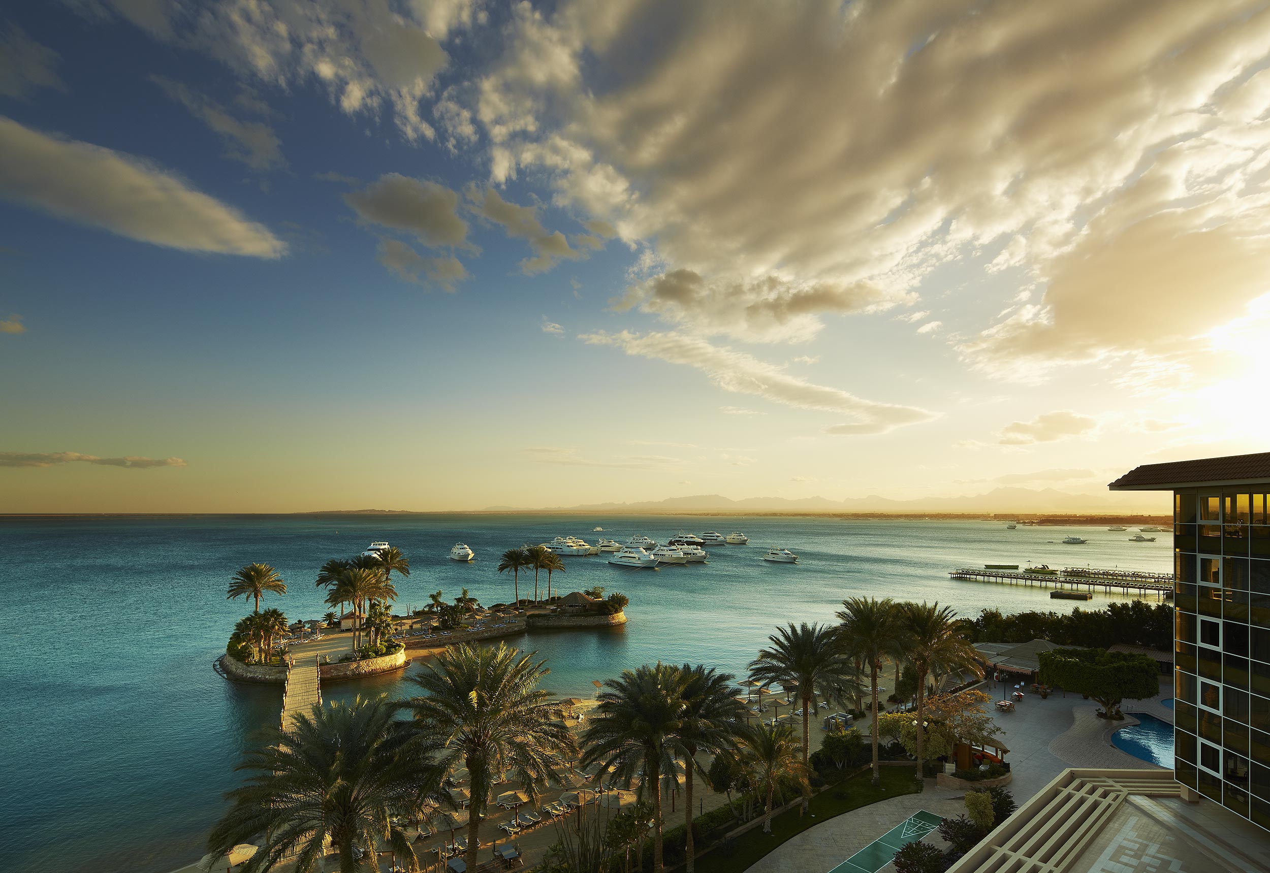 Dusk view from the Hurghada Marriott Resort hotel, Egypt.  Resort photography by Mike Caldwell