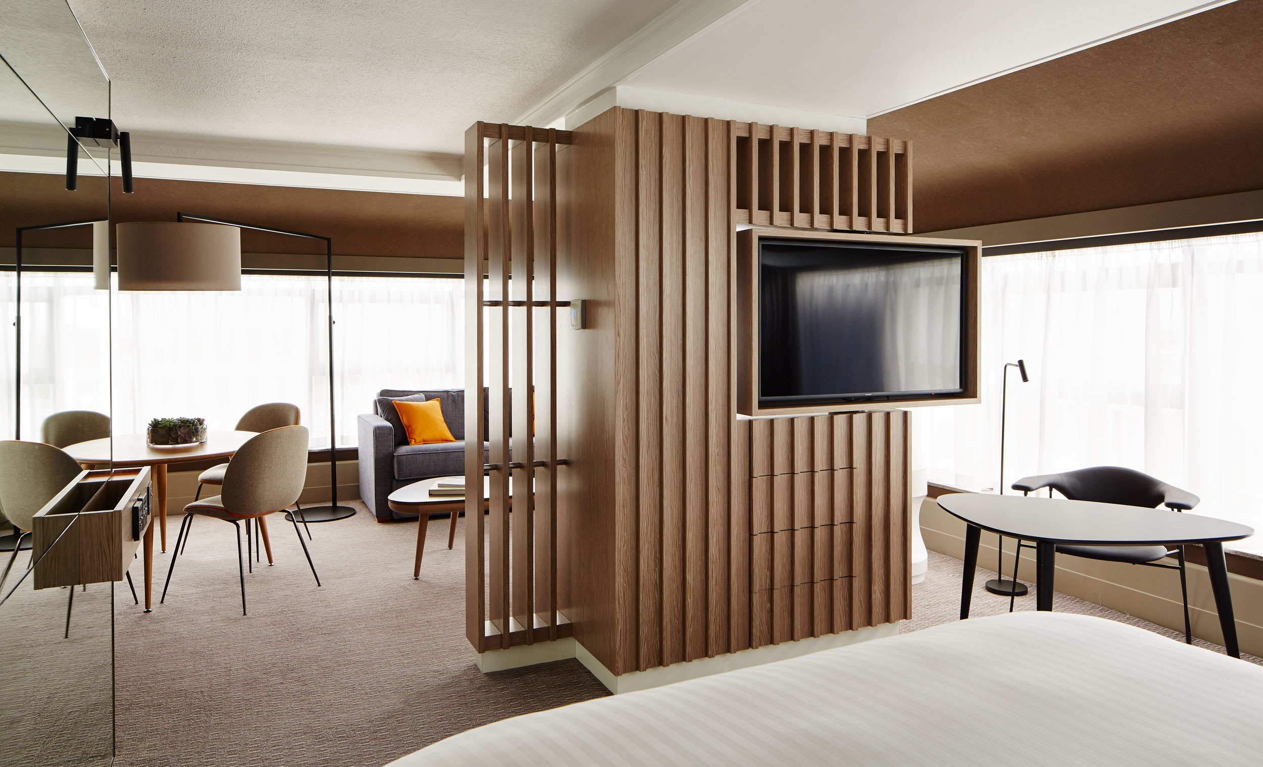 Bedroom suite at the Regents Park Marriott, London.  Hotel photography by Mike Caldwell