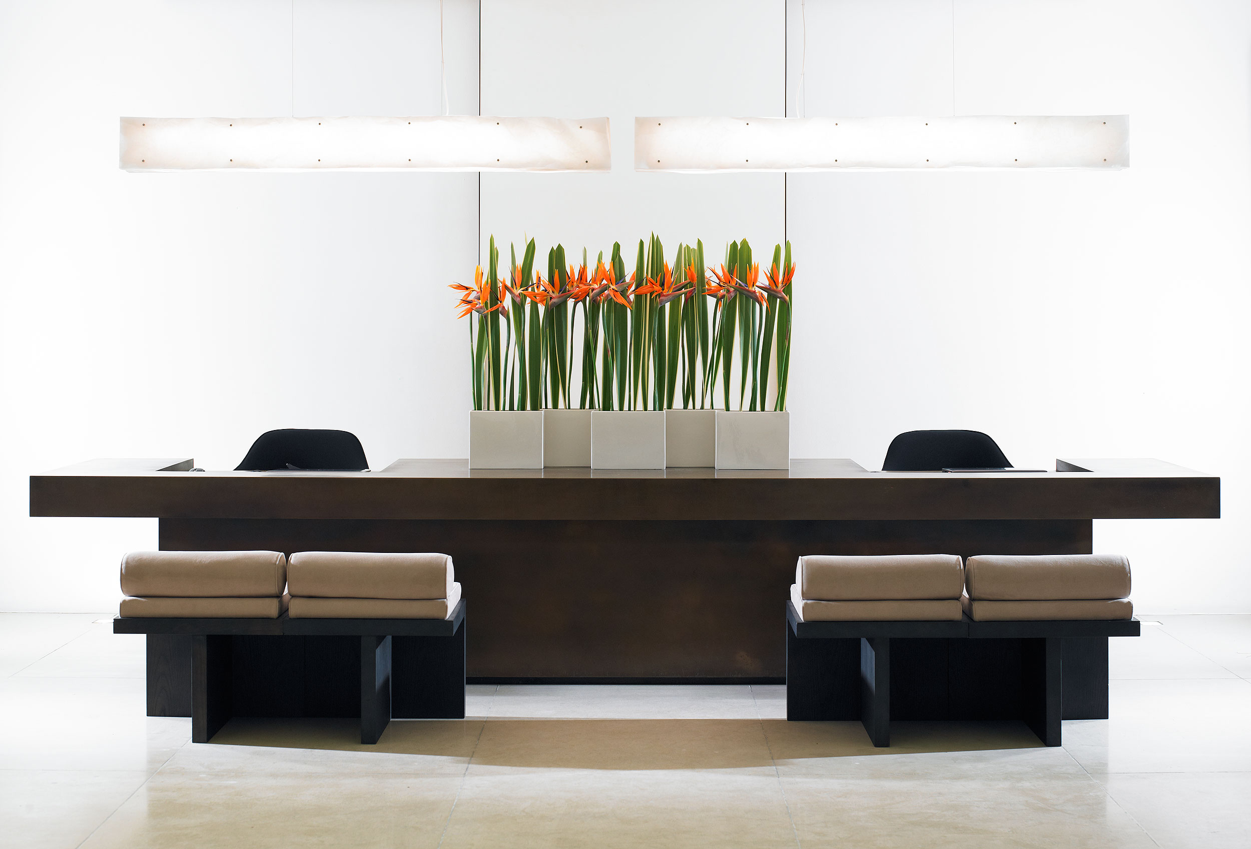 Reception desk at The Hempel, London.  Interior design photography by Mike Caldwell 