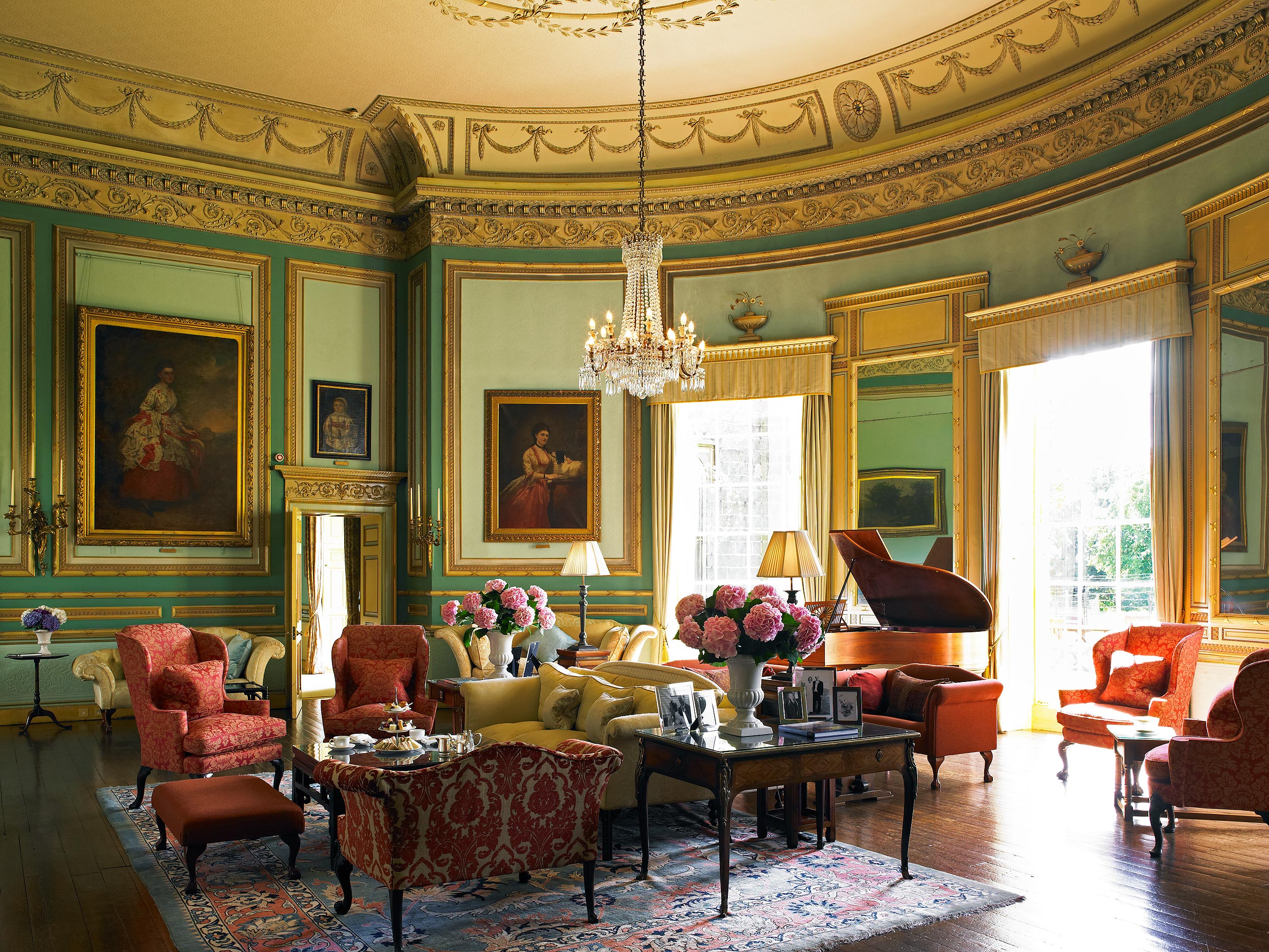 The drawing room at Swinton Park hotel, Yorkshire, UK.  Resort photography by Mike Caldwell