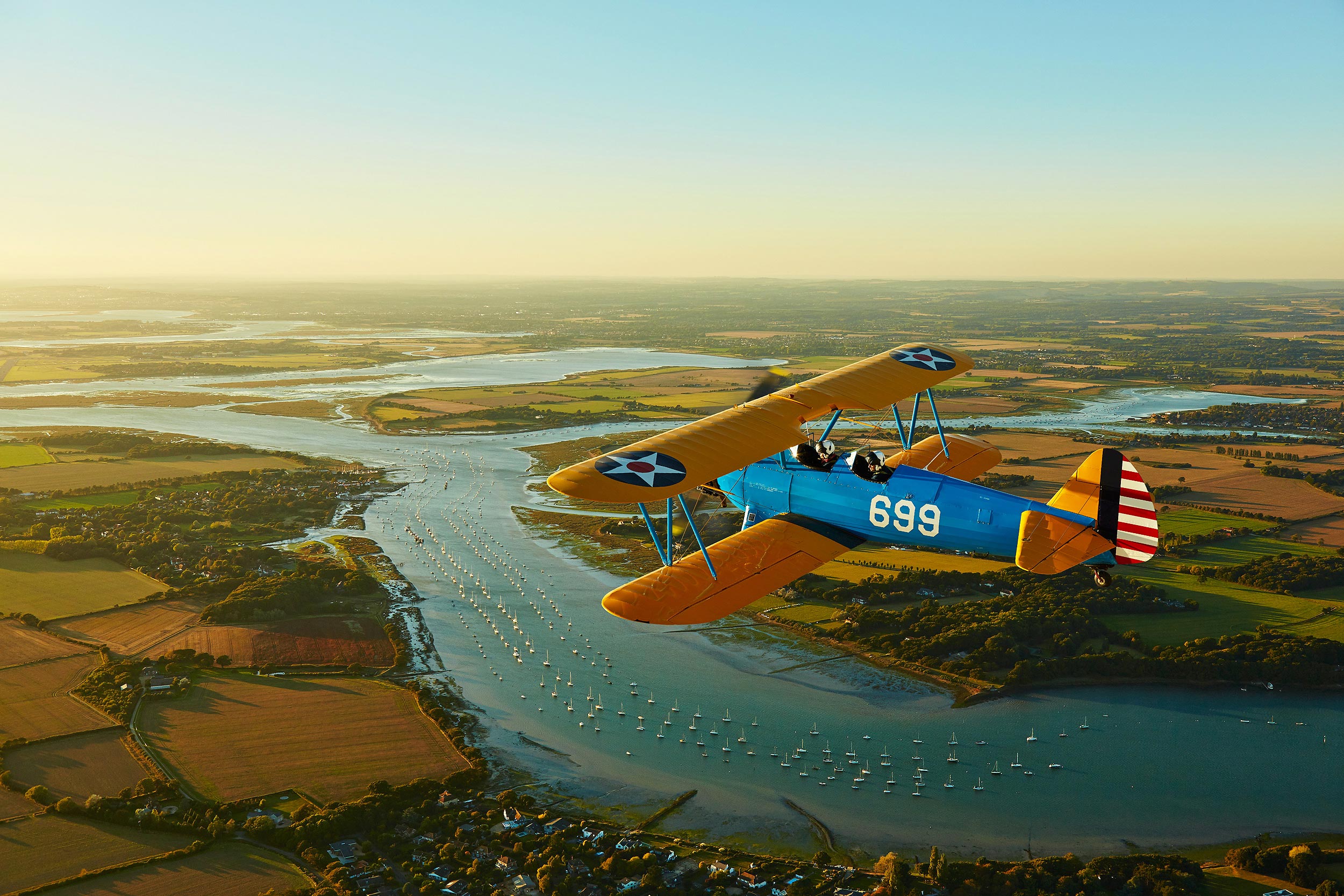 Evening flight from Goodwood over Chichester harbour.  Aerial photography by Mike Caldwell