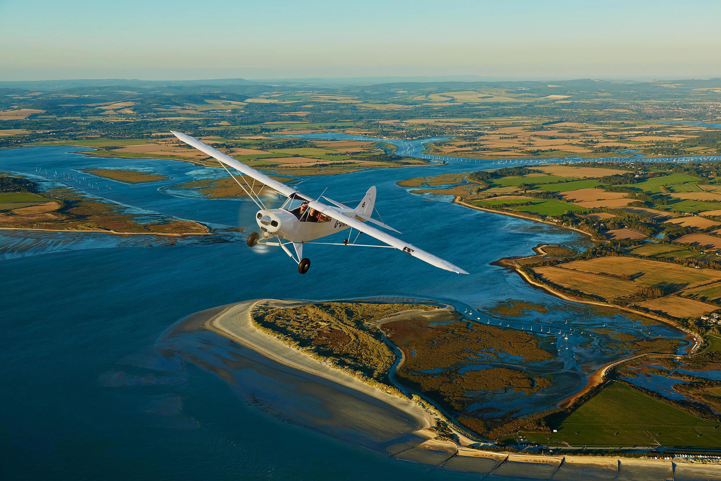 Evening flight from Goodwood over Chichester harbour.  Aerial photography by Mike Caldwell