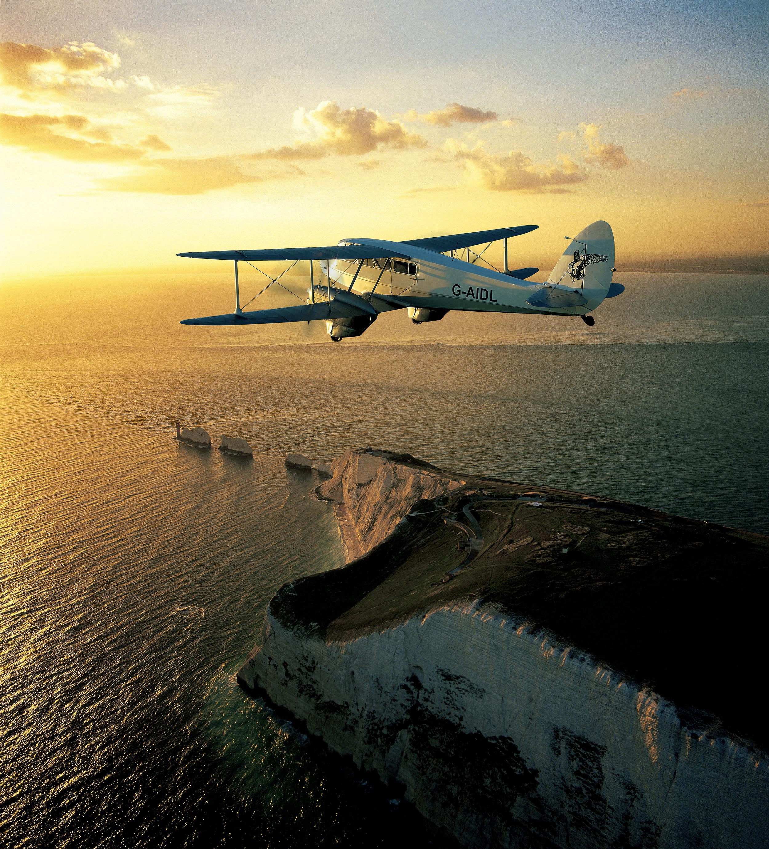 Evening flight from Goodwood over The Needles, UK.  Aerial photography by Mike Caldwell