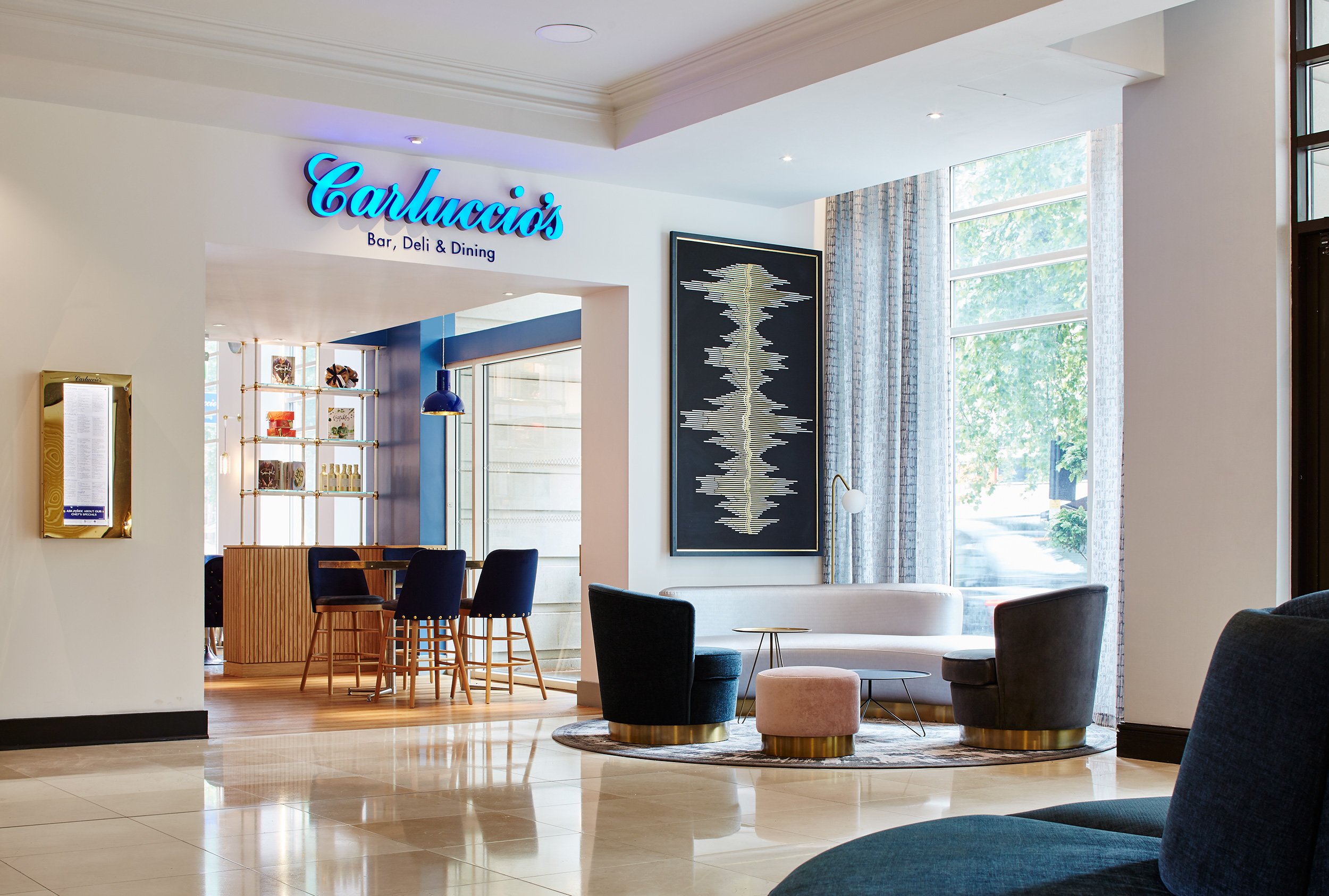 Carluccios bar & restaurant at the Maida Vale Marriott, London.  Hotel photography by Mike Caldwell