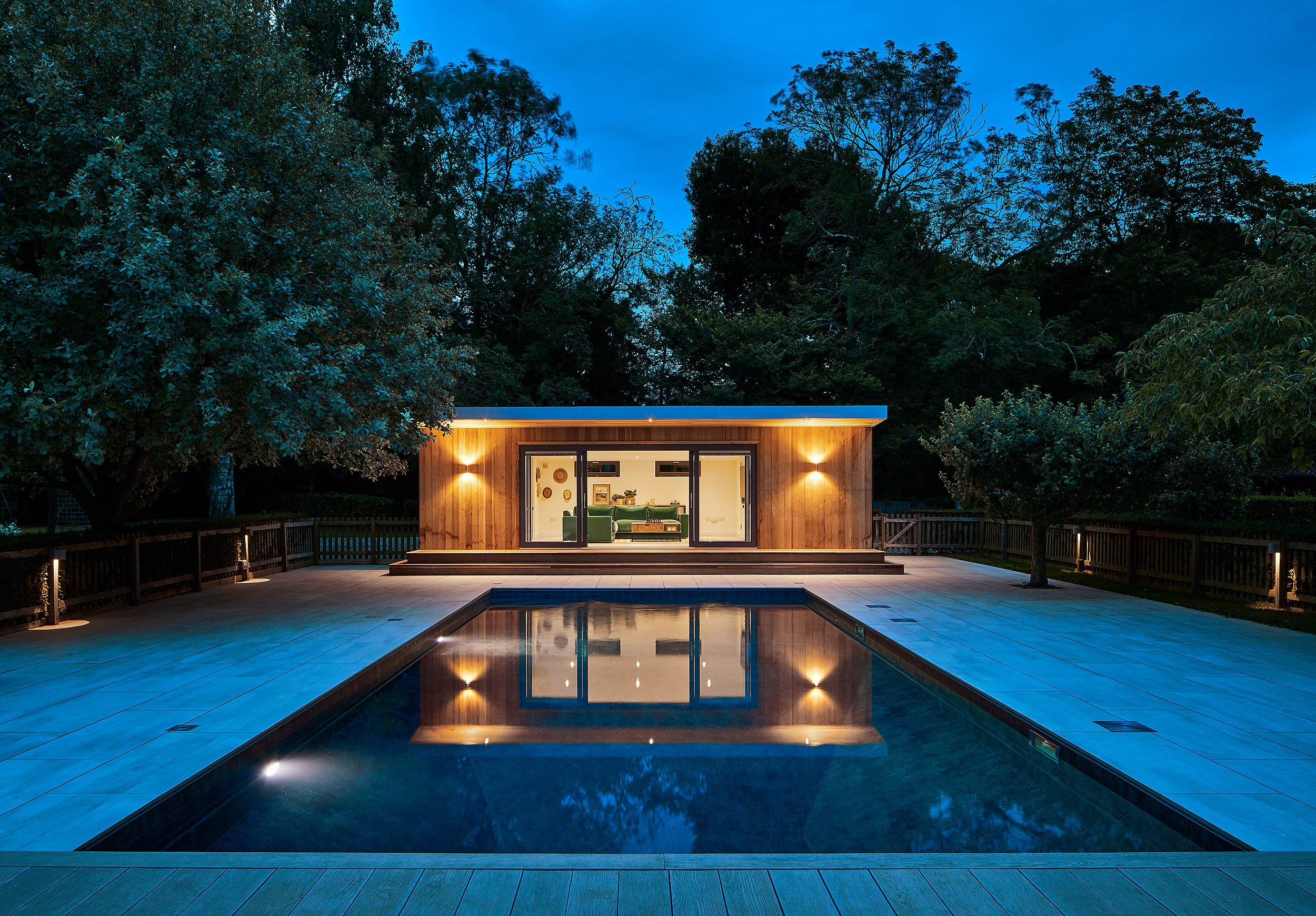 Rooms Outdoor poolside room, UK.  Architectural photography by Mike Caldwell