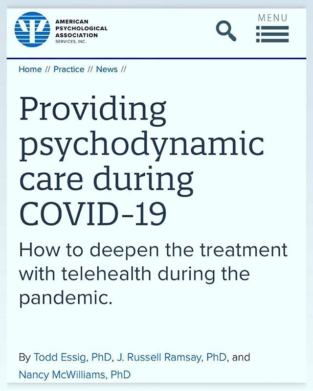 Want to deepen your telehealth psychotherapy experience? Our colleagues from abroad have something to say about it.
.
Read the article here https://www.apaservices.org/practice/news/psychodynamic-care-covid-19
.
Via @americanpsychologicalassoc @psych