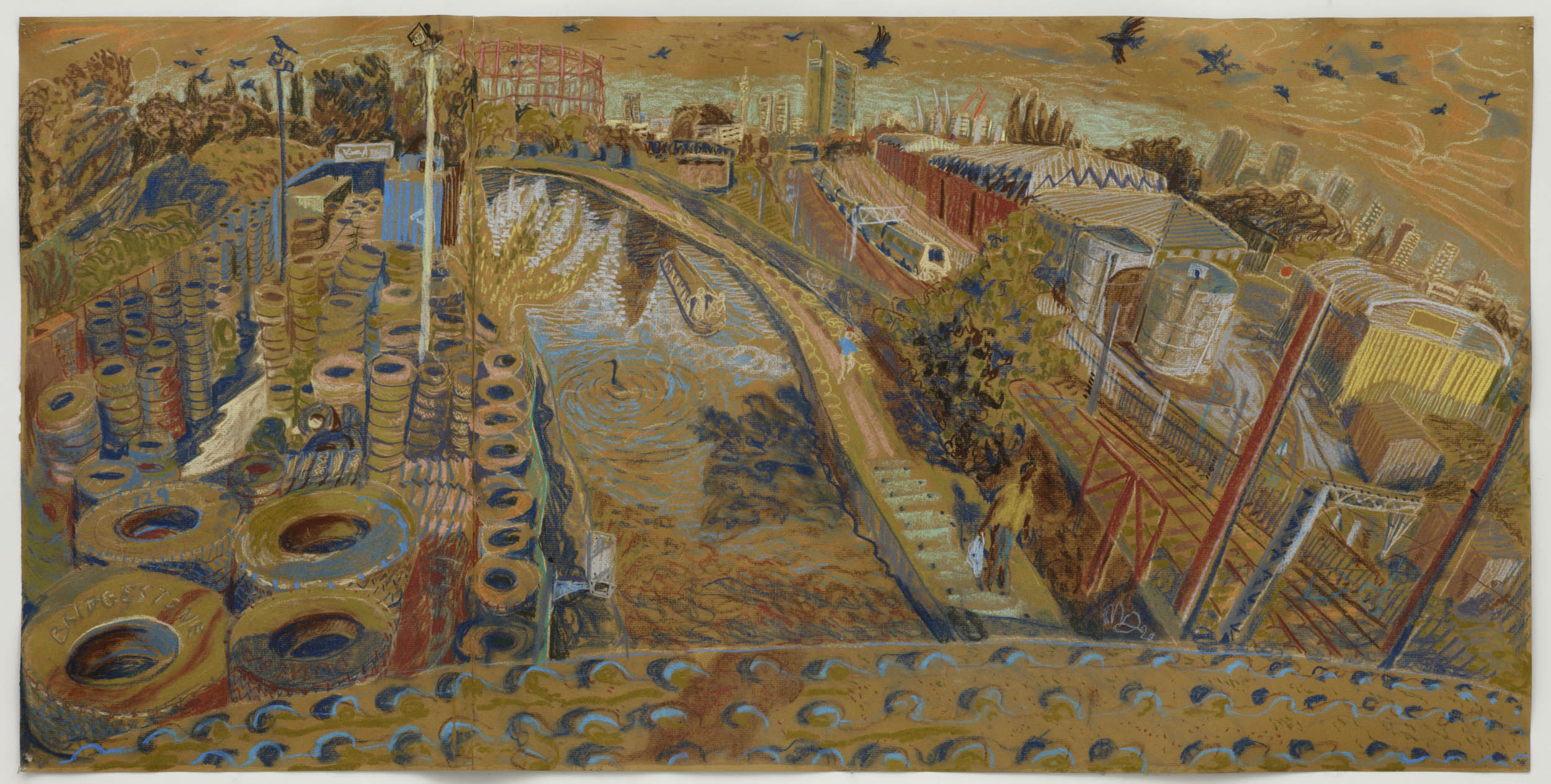 Scrubs Lane Bridge, 2009, Conte and chalk on paper 50 x 100 cm