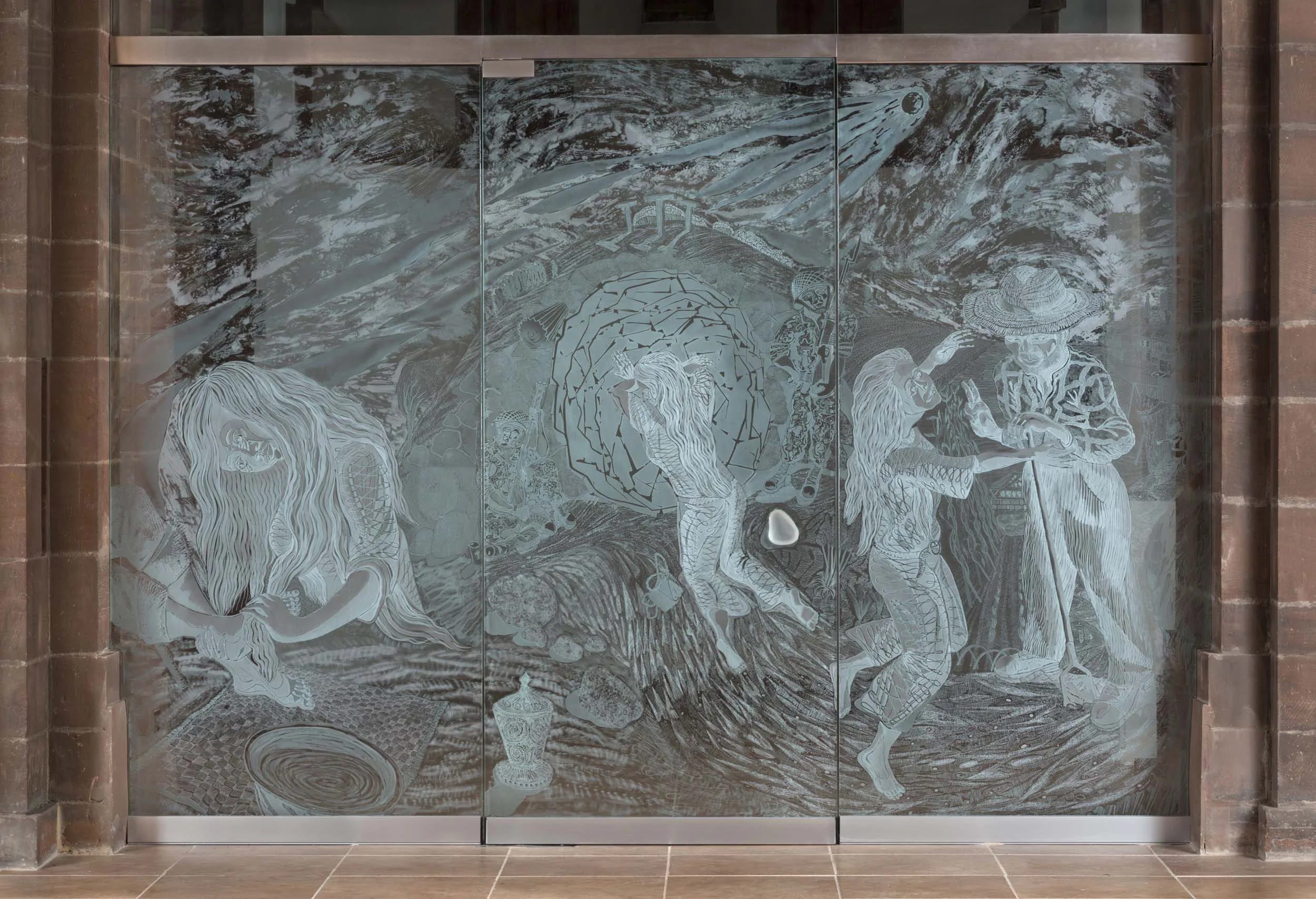 The Mary Magdalene screen Etched and engraved glass 274 x 366cm, 2015 | The Chapel of Reconciliation, The community of the Resurrection, Mirfield