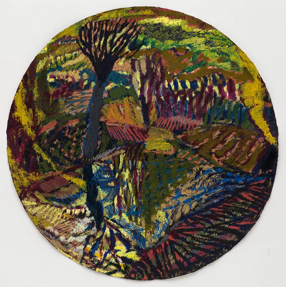 WD Dusk, 2017, Oil pastel on paper, 55cm diam