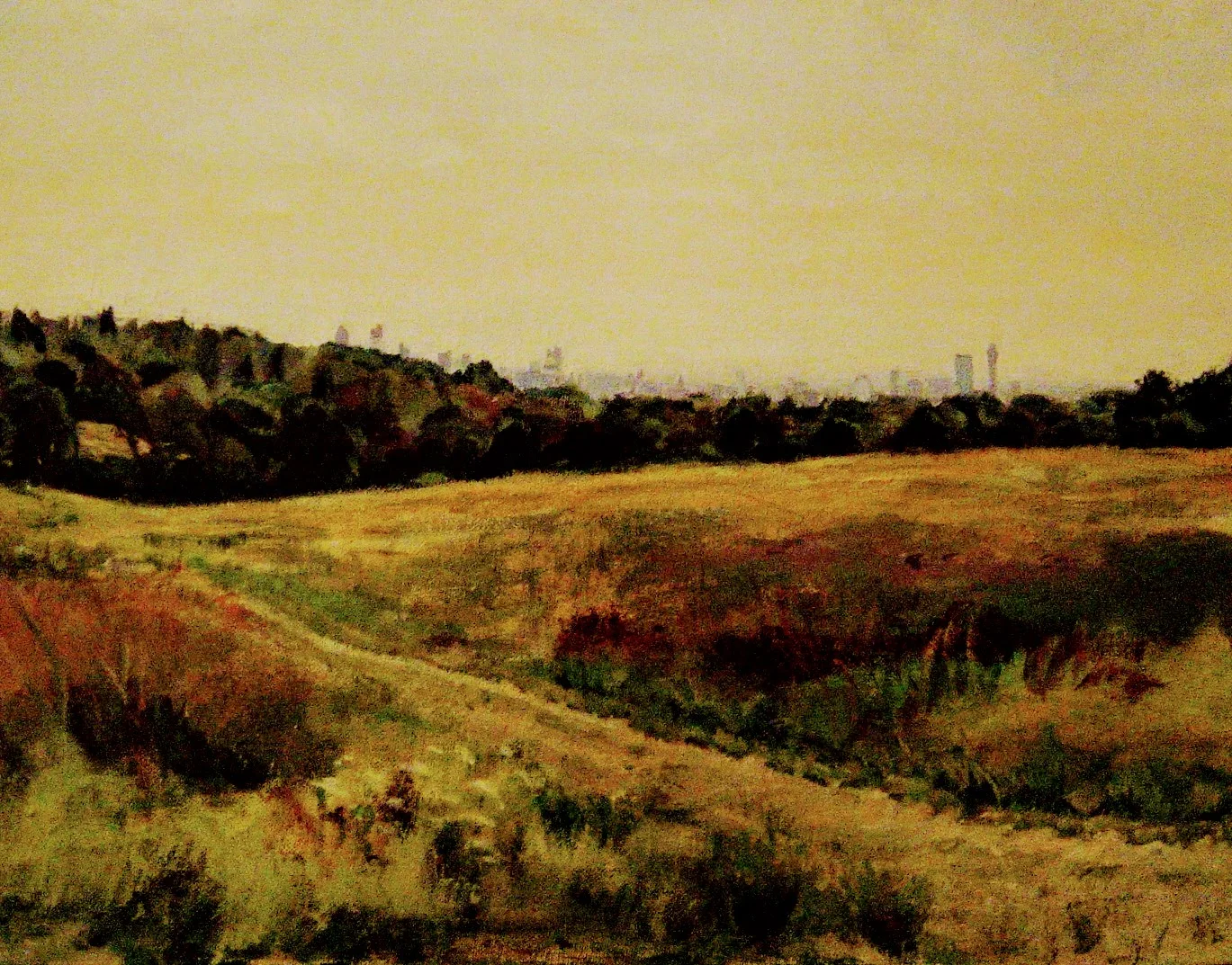 City Skyline from Hampstead Heath Oil on canvas by Sally Hyman