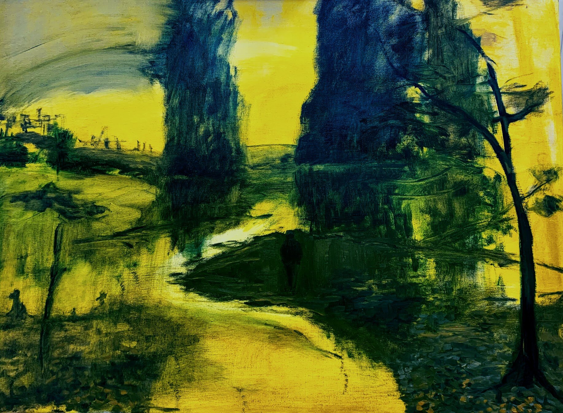 Poetic invented landscape in yellow and green 