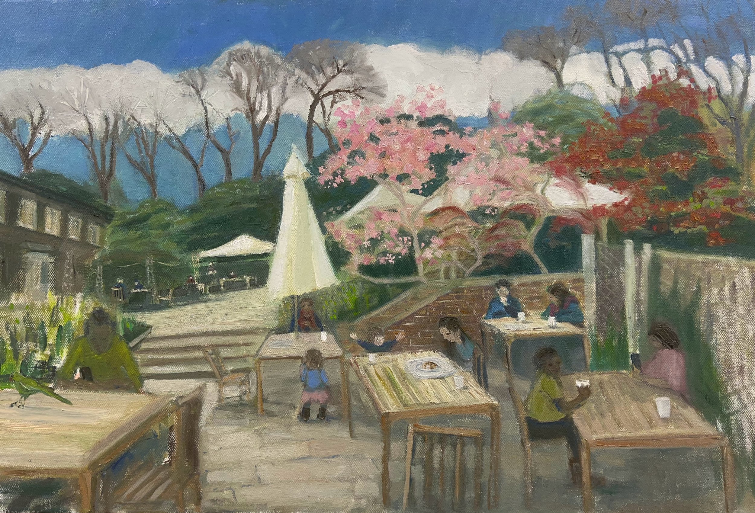 Cafe Society : the terrace at Kenwood House in Spring, oil on canvas