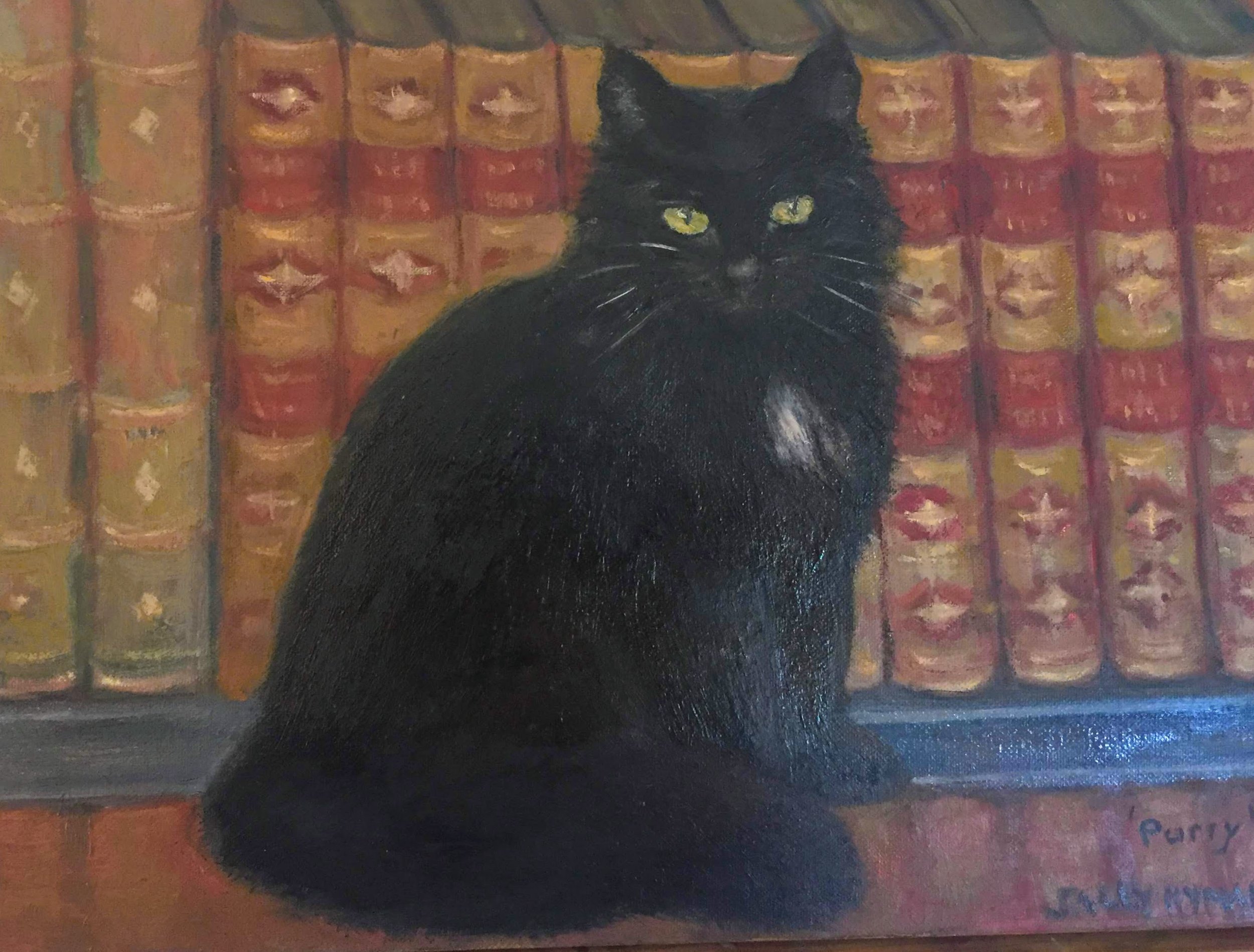 Commission - portrait of a cat and books 