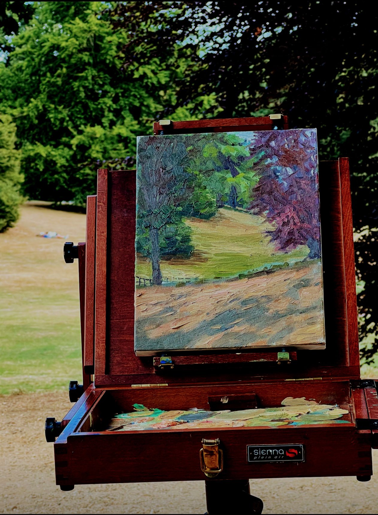 Painting outdoors with my Sienna plein air pochade box on tripod 