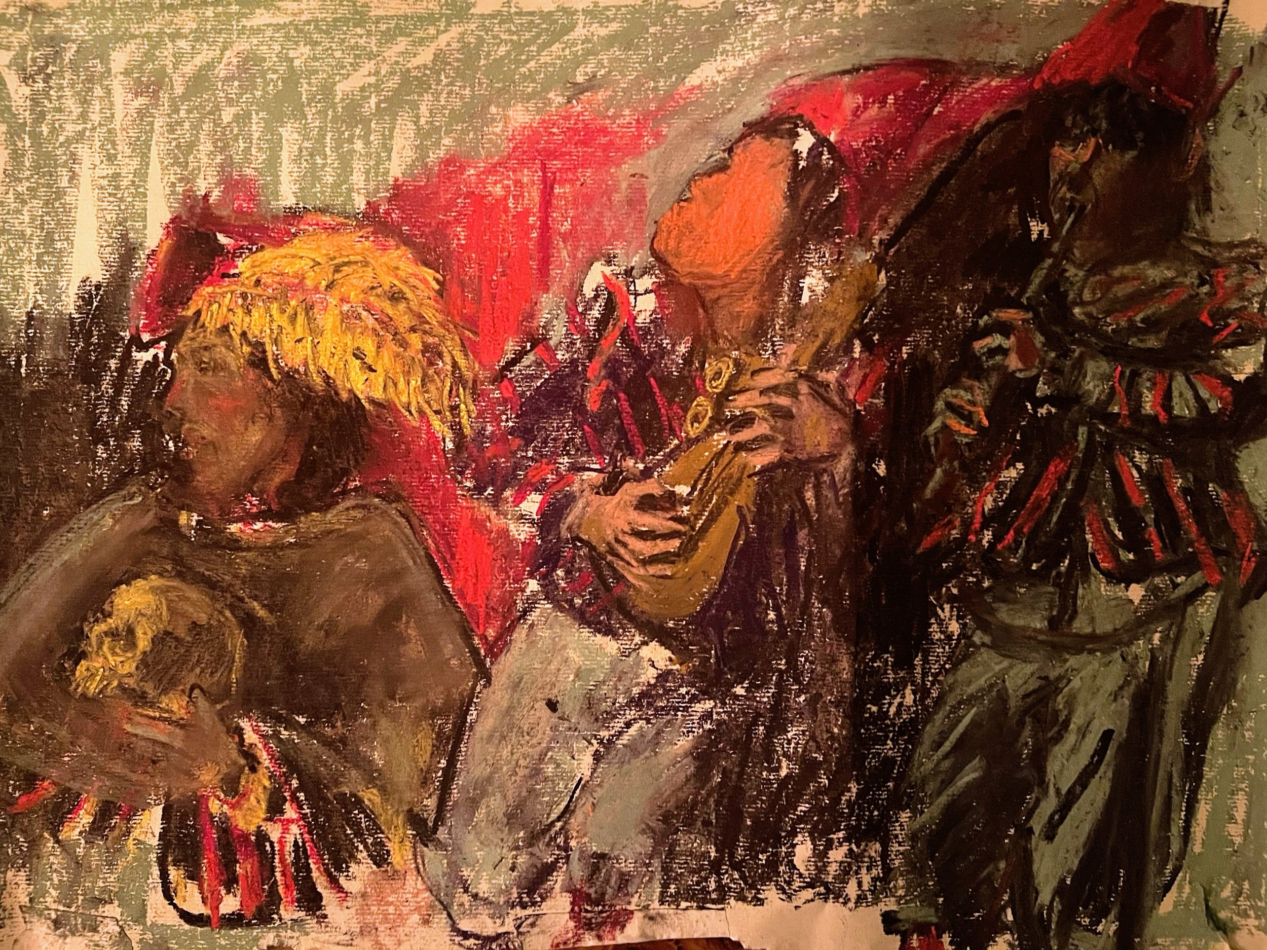 Lute player life drawing in pastels 