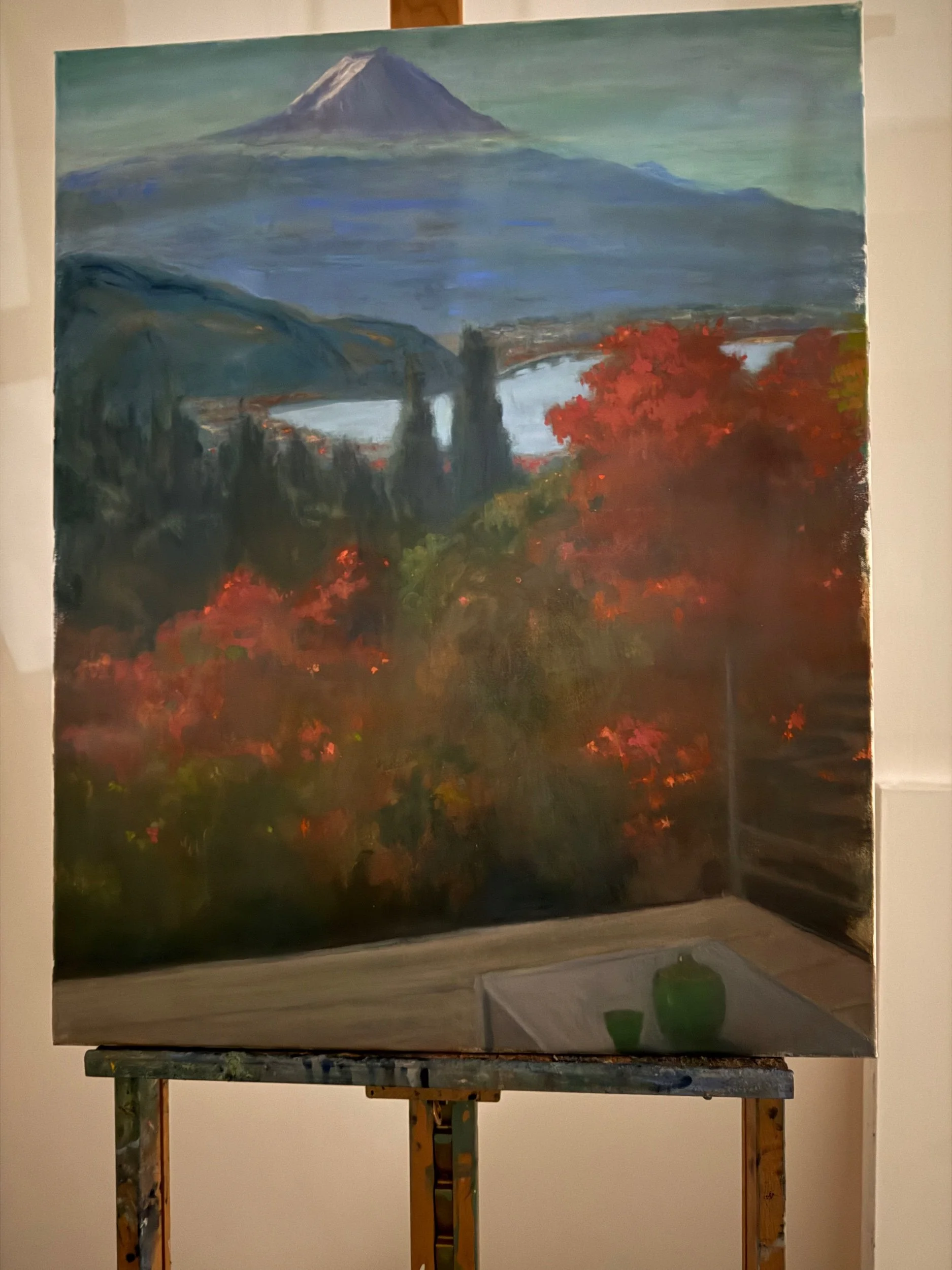 Lake Kawaguchi at foot of Mount Fuji 