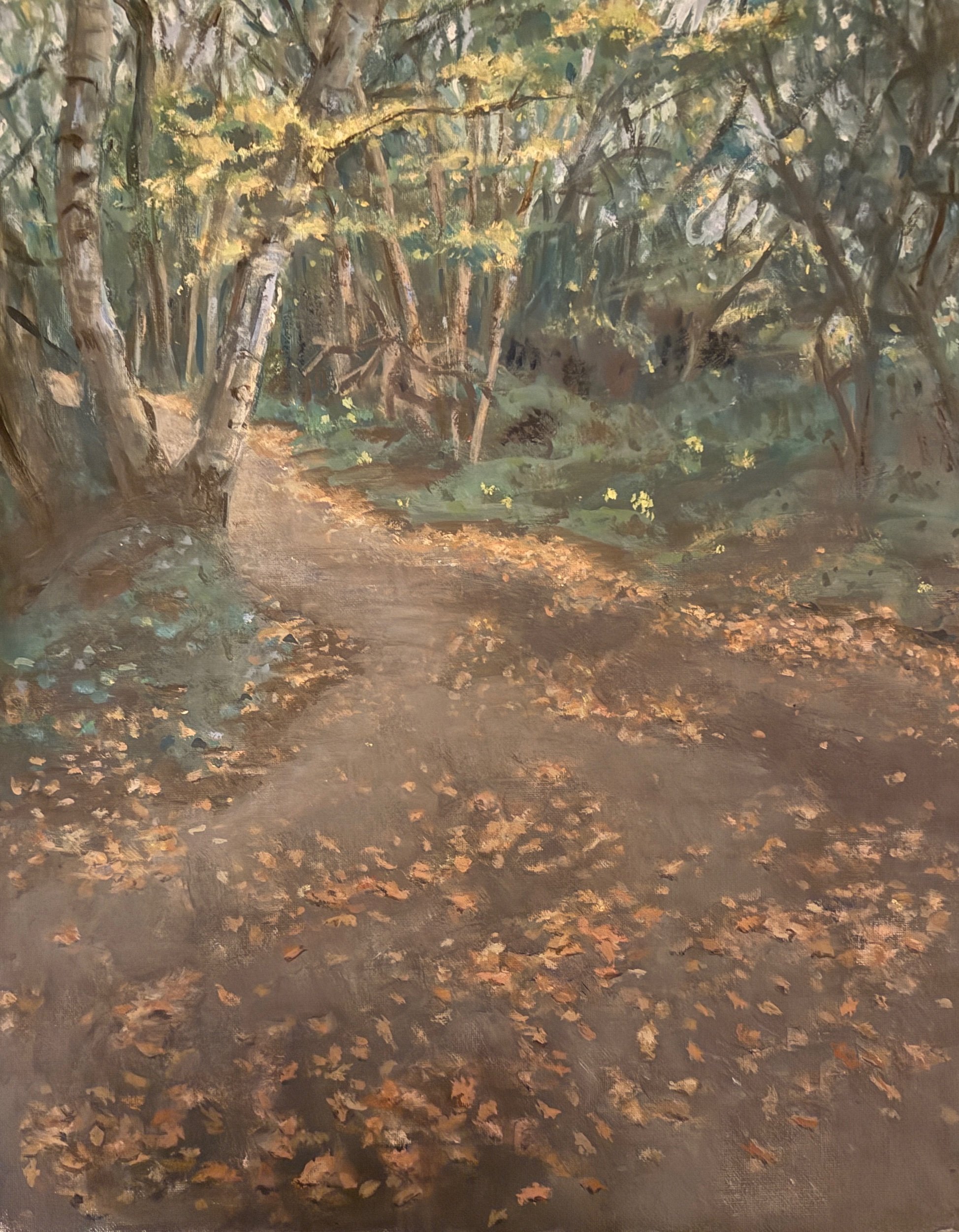 Autumn path in woods Hampstead Heath