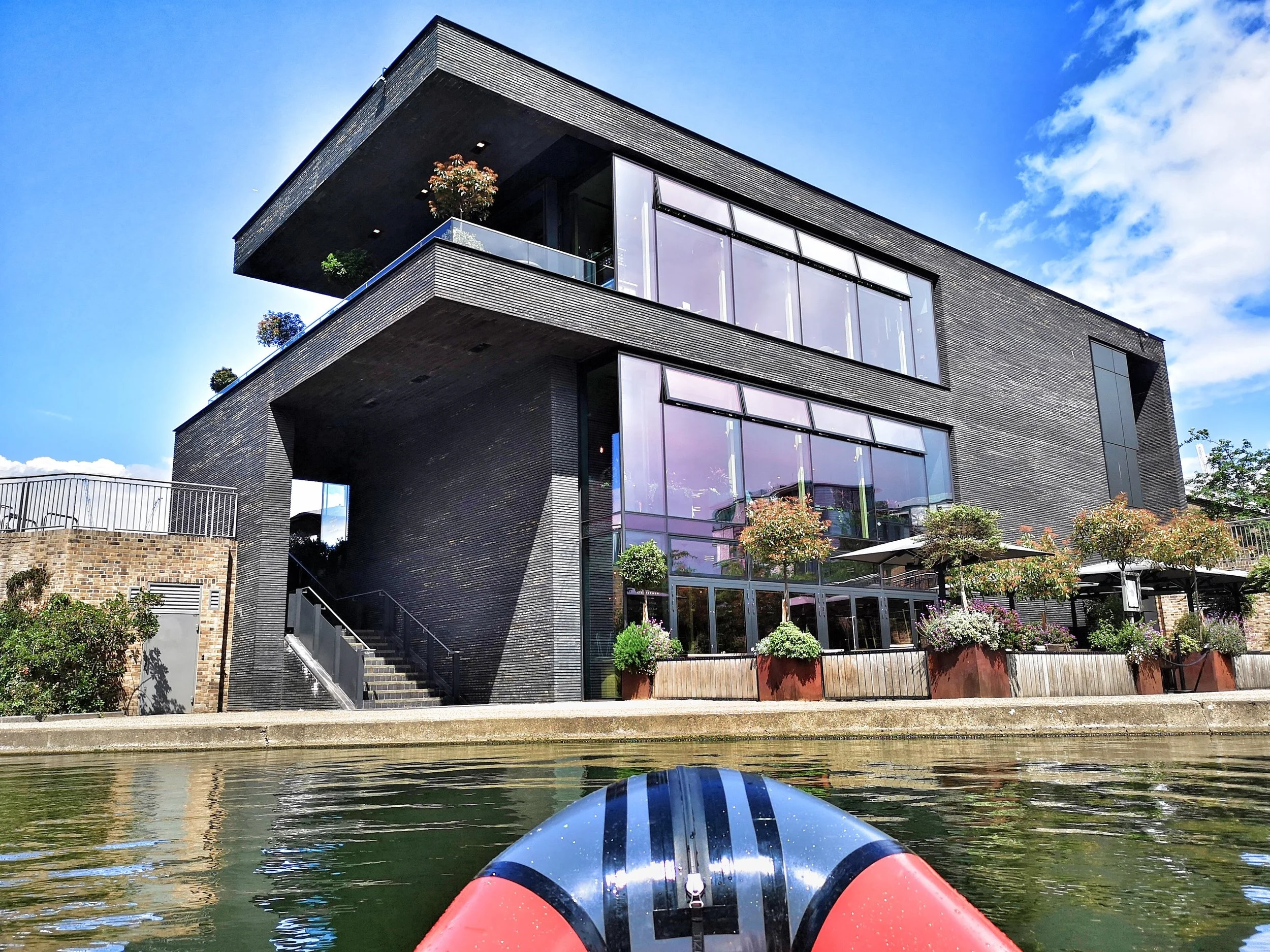 The St Pancras and Kings Cross area has seen significant investment and regeneration in the last decade. The Lighterman Bar and Restaurant is a striking new addition to the canal and with tables and plenty of space outside it’s a great spot for packrafters to stop for refreshments.